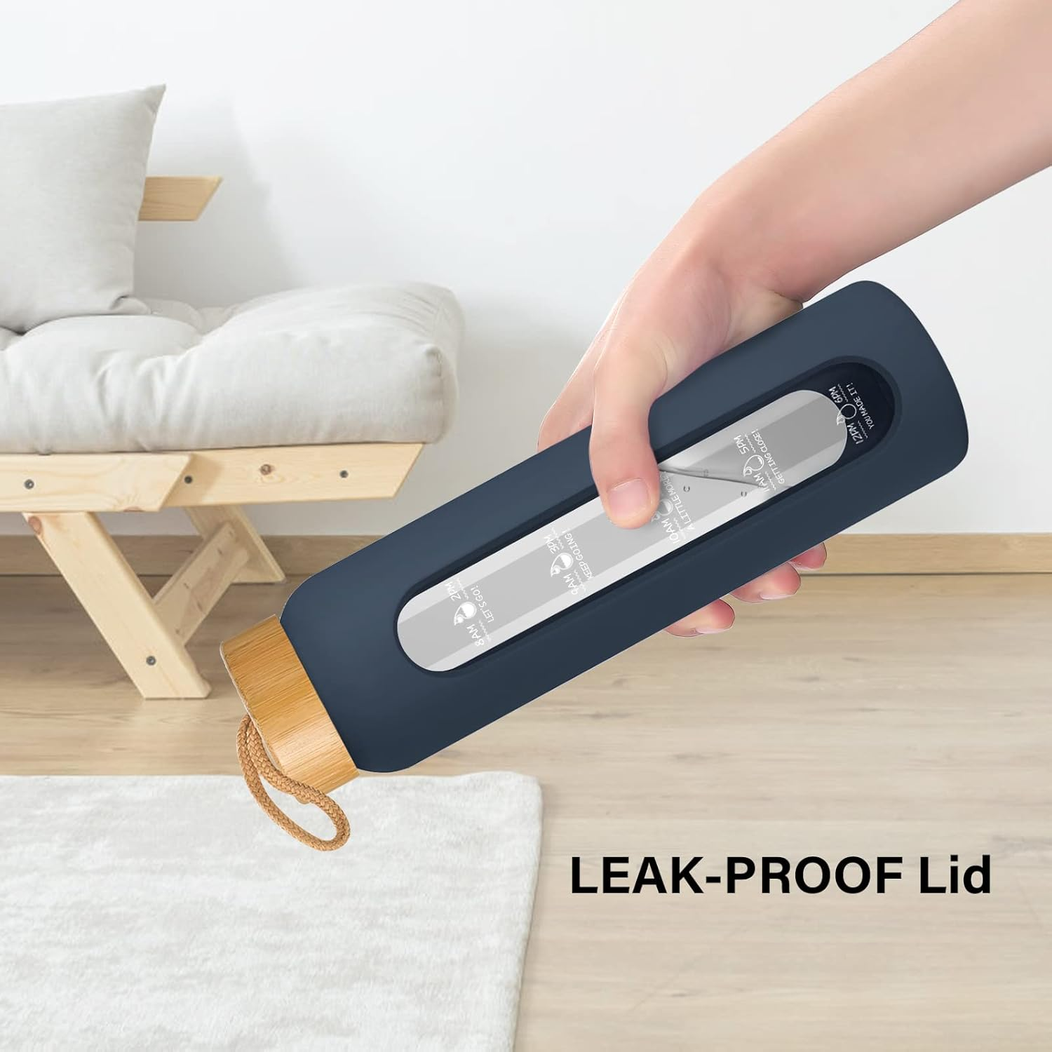 Sursip 32 Oz Glass Water Bottle with Time Marker,1 Liter Bpa-Free Reusable Motivational Water Bottle with Non-Slip Silicone Sleeve and Bamboo Lid, Ice Cube Tray, Leak-Proof, Dishwasher Safe