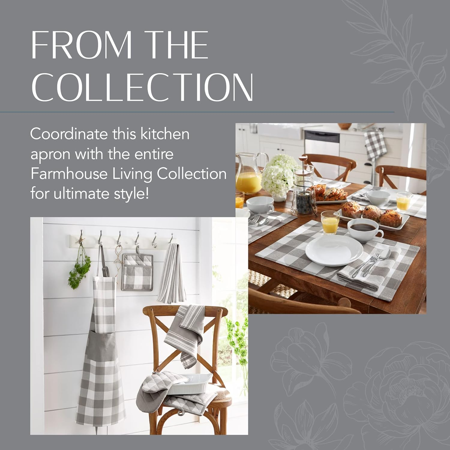 Elrene Home Fashions Farmhouse Living Buffalo Check Collection, Cotton, Gray/White, 28" X 33" (Apron) image number 5