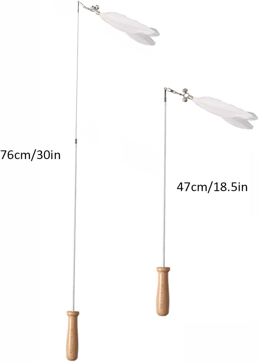 Cat Teaser Toy with Wooden Handle - Retractable Cat Teaser Wand with Natural Feather - Cat Interactive Toy for Indoor Cats - White image number 4