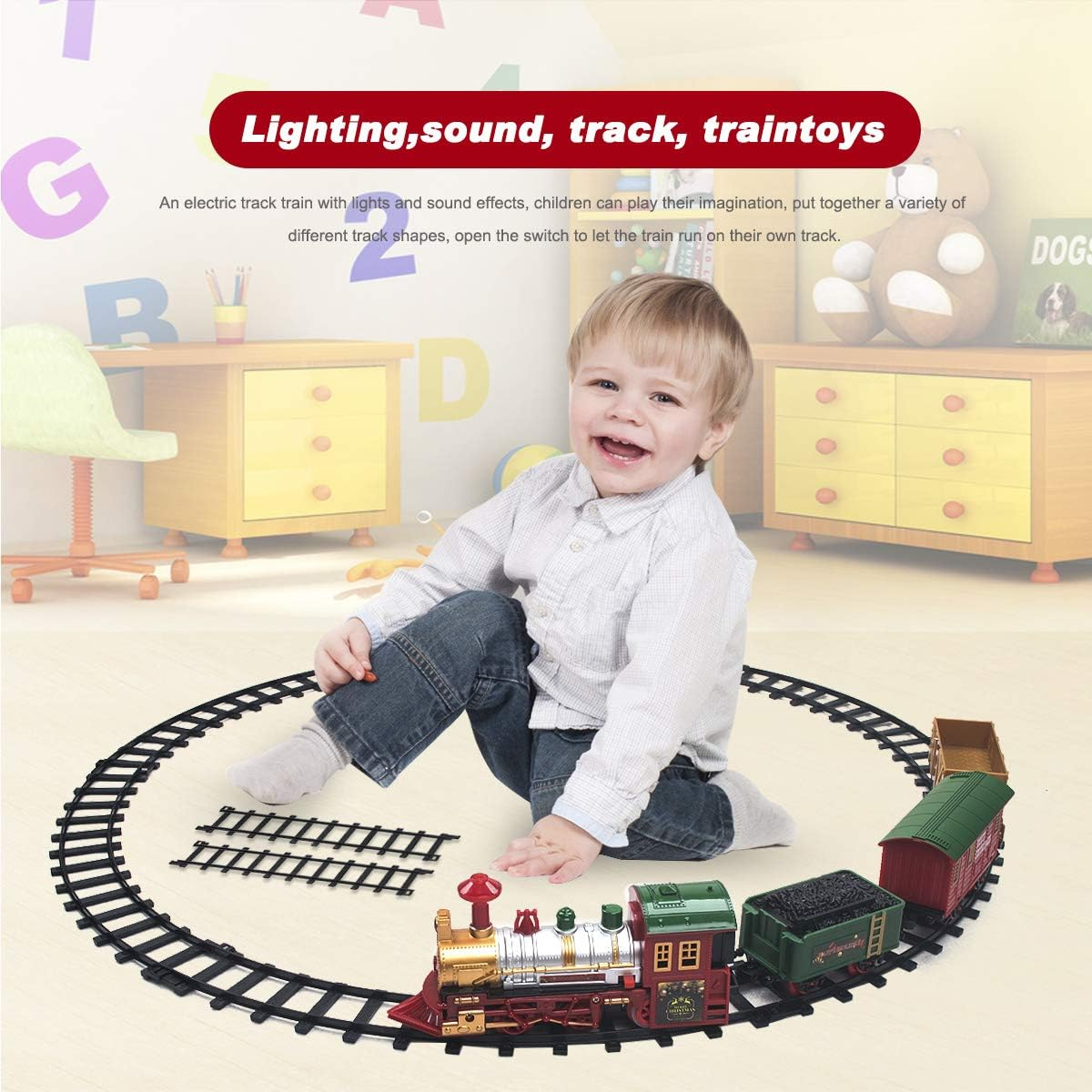Classic Christmas Train Set with Lights and Sounds Railway Tracks Sets Battery Operated Train Toy Models with 11.5 Ft Tracks Playset for under the Tree Electronic Toys for Kids image number 1