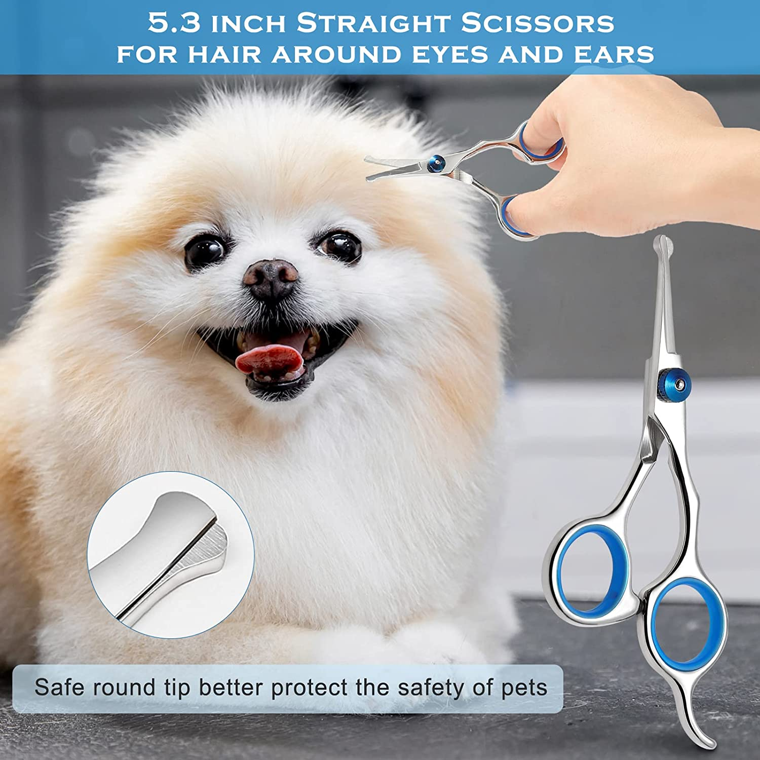 Liren Professional 6 in 1 Dog Grooming Scissors Kit with Safety round Tips, Heavy Duty Stainless Steel Sharp and Durable Pet Grooming Shears for Dogs and Cats image number 1