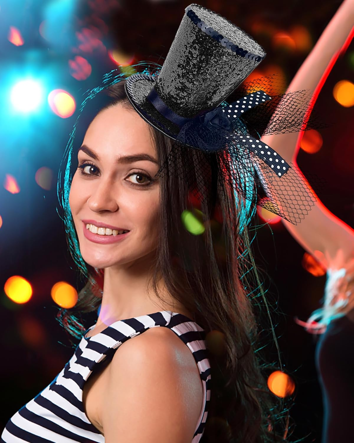 Mini Top Hat Headband Fascinator Tea Party Headpiece for Women Lady Gril 1920S Gatsby Party Costume Accessory - A-Black image number 7