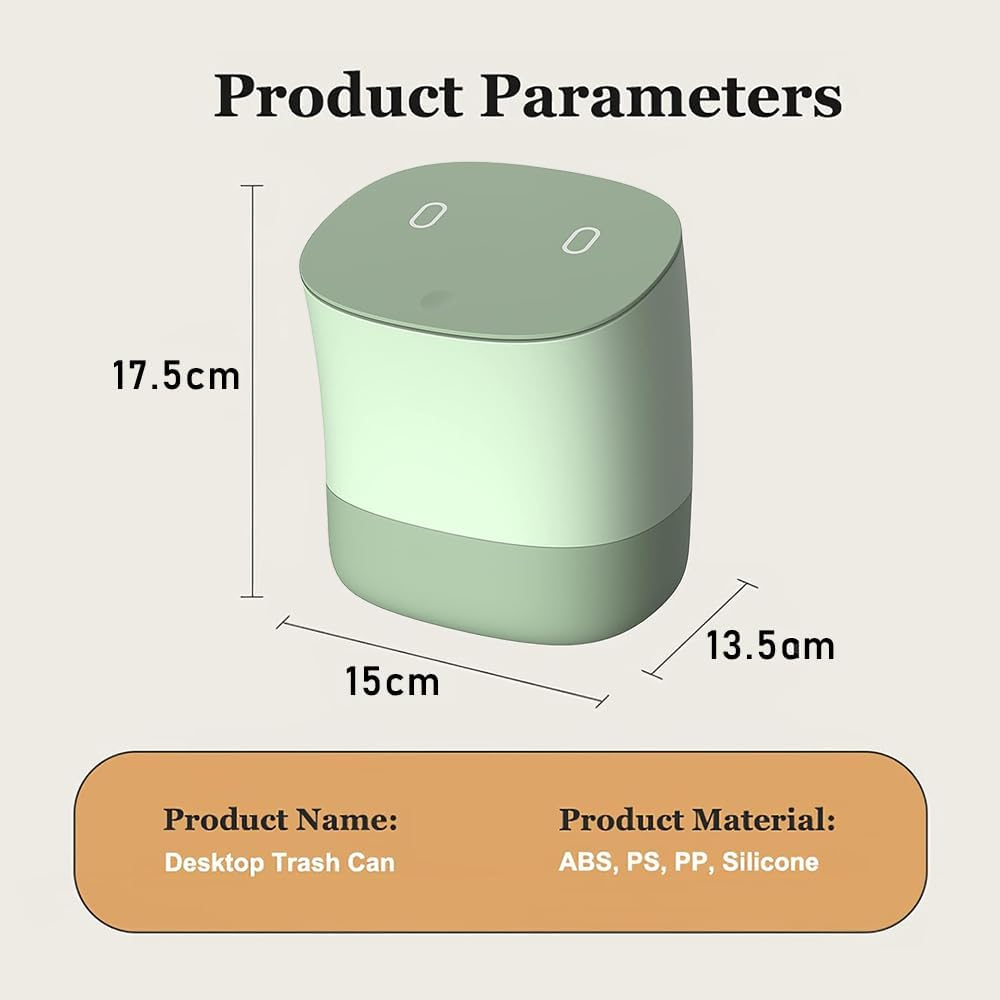 Mini Desk Trash Can with Lid-Removable Small Rubbish Bin-3.5L Plastic Trash Bin-Pop up Countertop Compost Bin-Counter Garbage Can for Bathroom,Office,Kitchen,Bedroom,Desk,Coffee Table, Green - Green image number 4