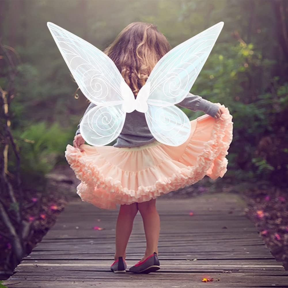 Butterfly Fairy Halloween Costume Angel Wings,Fairy Wings Dress up Sparkling Sheer Wings for Kids Girls Women (White) image number 4