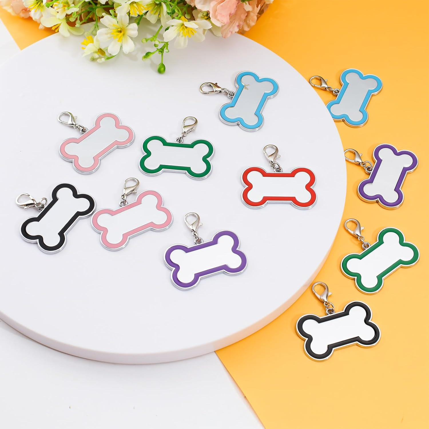 12 Pack Blank Dog Tags Engraved, Zinc Alloy Bone Shape Dog Name Tag for Dog Collar, 1.8In Dog Cat Pet ID Tags with Lobster Clasp for Engraving Name Phone Number (6 Colors) image number 6