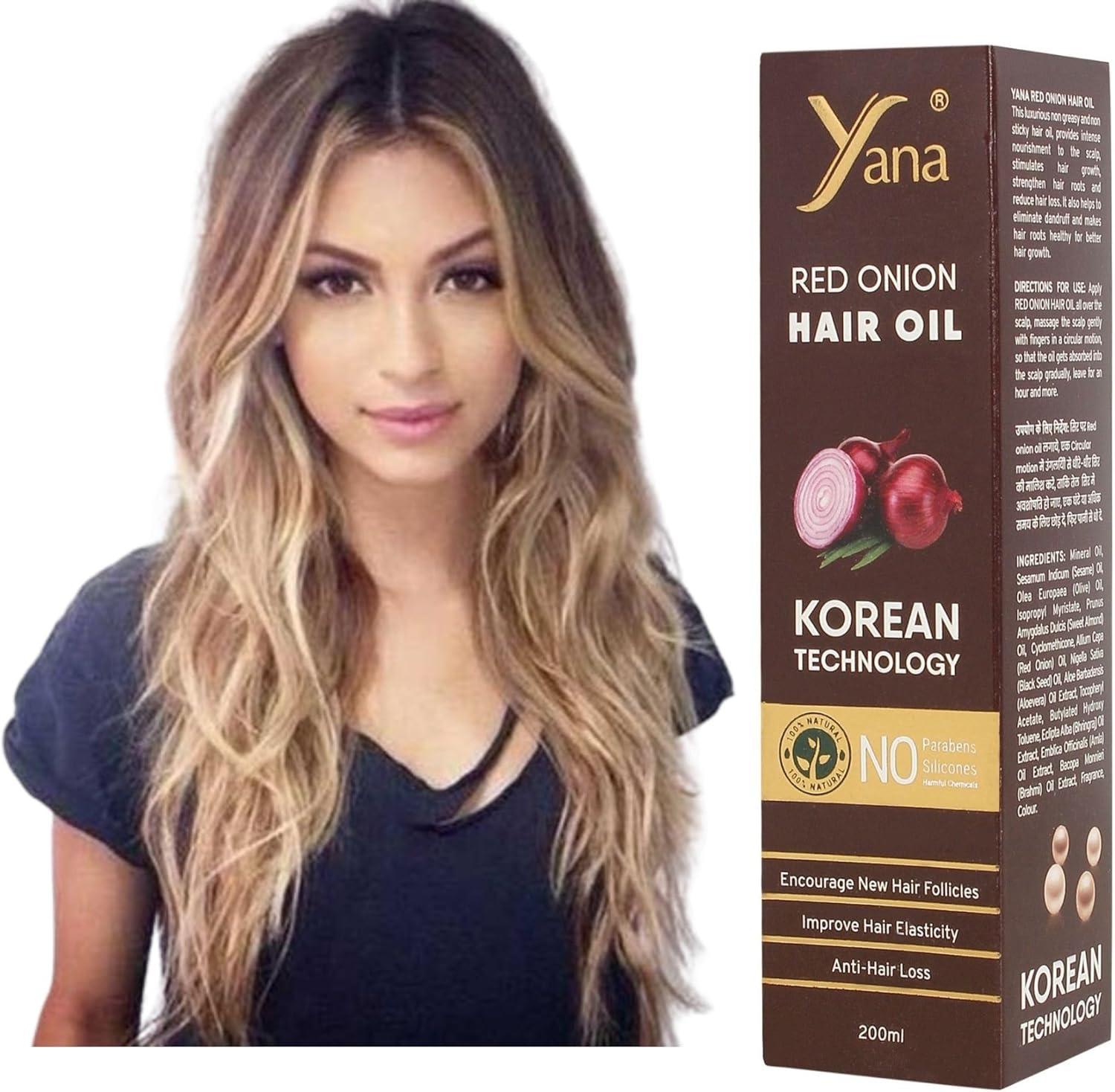 Onion Hair Oil with Black Seeds, Aloe Oil, Vit-E, Bhringraj Oil, Amla Oil, Brahmi Oil, for Women by Korean Technology image number 4
