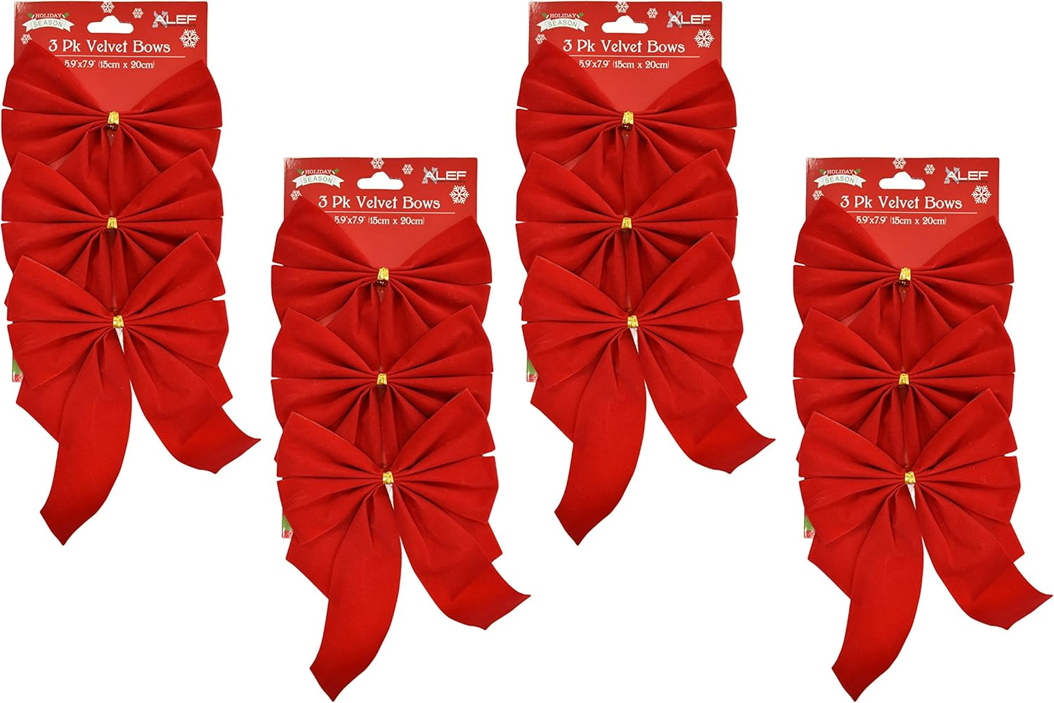 Red Velvet Festive Holiday Christmas Bows - Perfect as Tree Ornaments - Tree Filler - Decorative Ornaments - Perfect for Preparing for the Holidays! Set of 2 Total 6 Count image number 3