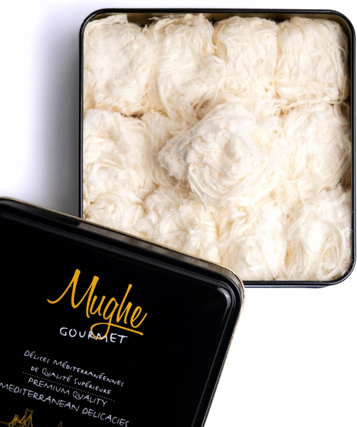 Mughe Gourmet Turkish Cotton Candy Pismaniye Sweet (12 Fluffs) - Special Halva Candy Metal Gift Box - Confectionery Pishmaniye - Traditional Floss Halvah - Perfect Gifts for Birthday, Christmas image number 1
