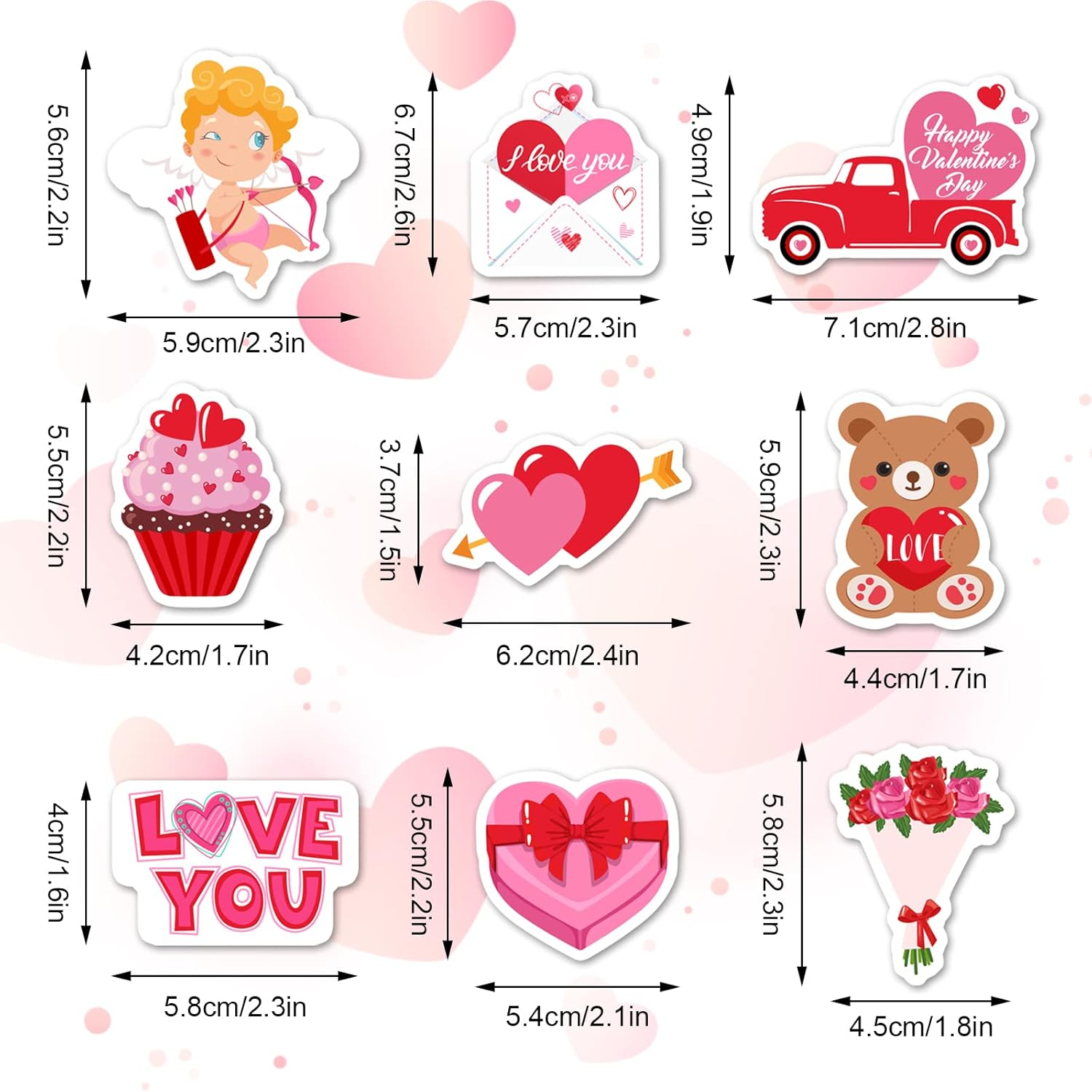Whaline 72Pcs Valentine'S Day Cupcake Toppers 9 Designs Heart Bear Cupid Cake Toppers Cute Party Cupcake Toppers with Sticks and Glue Point for Valentine'S Day Birthday Anniversary Party Supplies image number 1