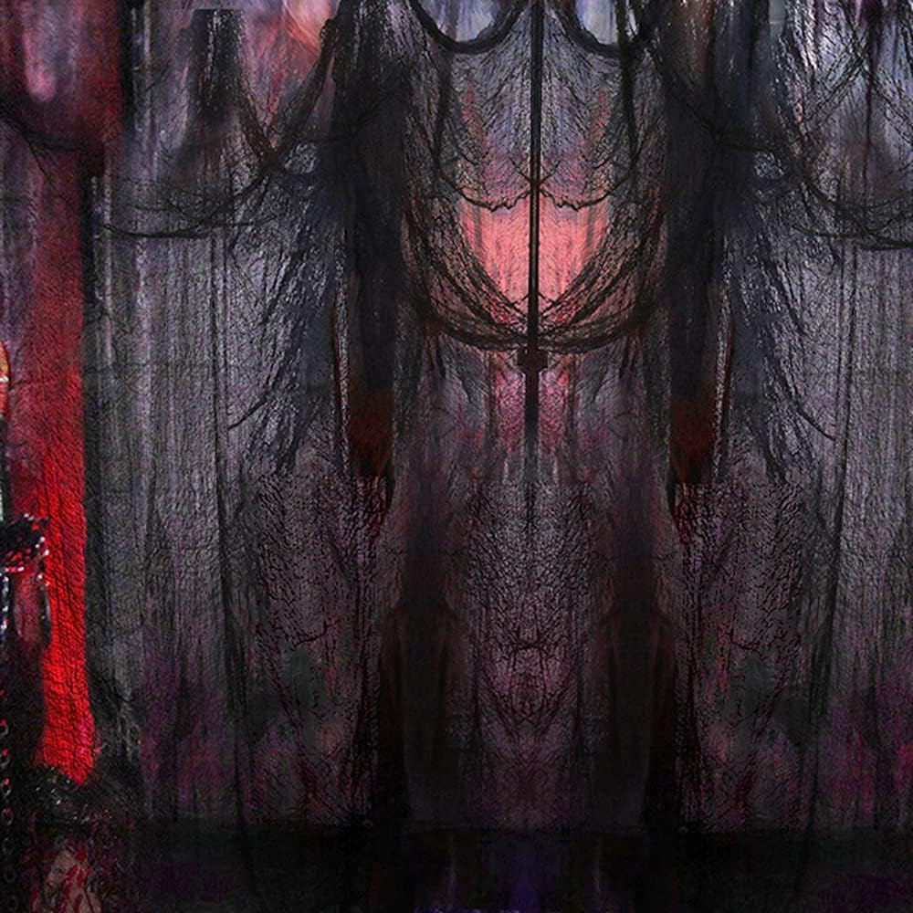 Letscheer Halloween Creepy Cloth Black 360 X 79 Inches Spooky Halloween Decorations Cheesecloth with Spider Web Party Supplies D&eacute;cor for Haunted House, Garden, Patio, Indoor Wall Hanger Windows image number 1