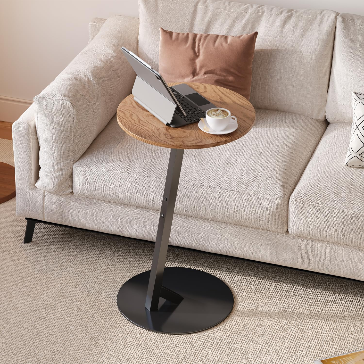 C Shaped Side Table for Couch & Bedside, Small round Sofa Table for Coffee, Snacks, Tablet PC, End Table for Living Room, Bedroom, Small Spaces image number 1