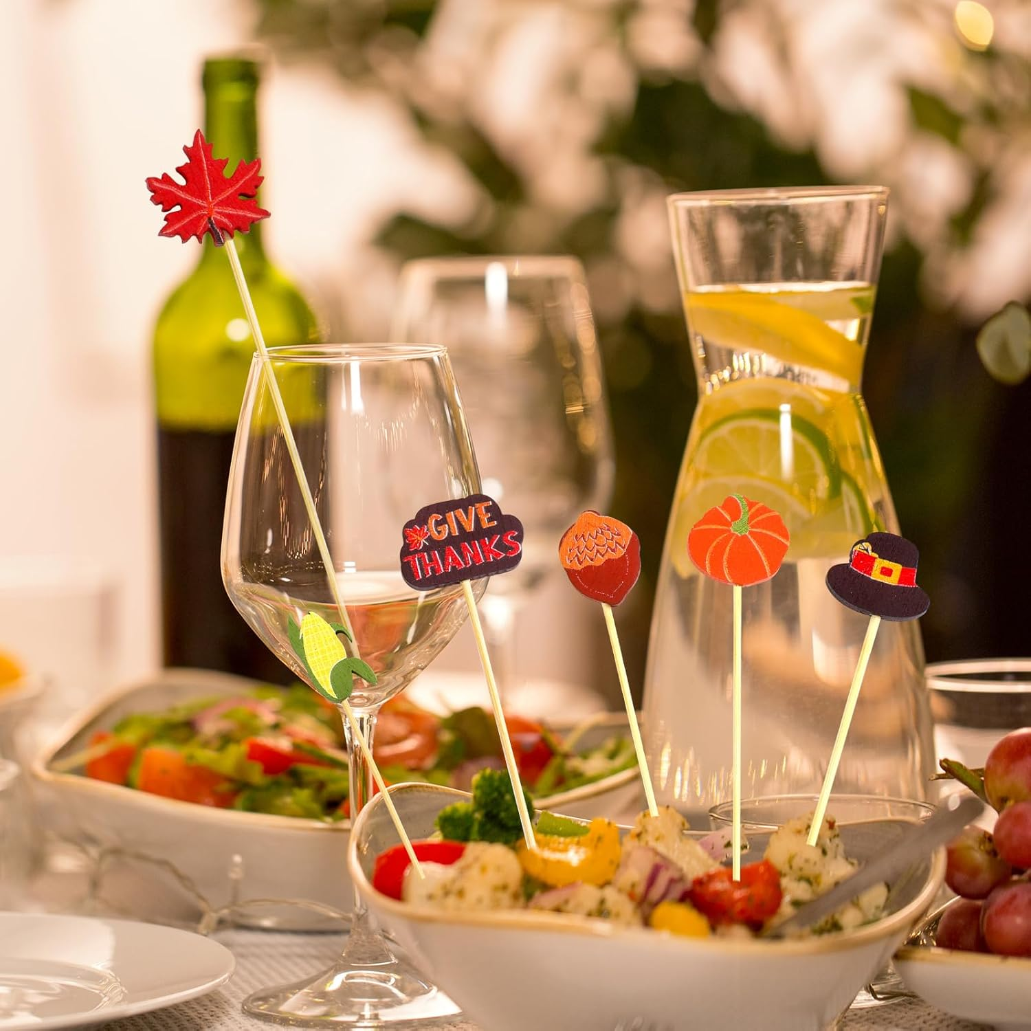 Worldbazaar Thanksgiving Cocktail Picks 120PCS Thanksgiving Toothpicks Fall Food Appetizer Sticks Fruit Harvest Decorations Party Supplies image number 5