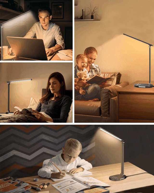 HASKARE Desk Lamp LED Dimmable Table Lamp, 5 Colour Modes and 5 Brightness Levels, Anti-Glare Eye Protection Desk Lamp, USB Charging Port, with 5V/2A Power Adapter image number 2
