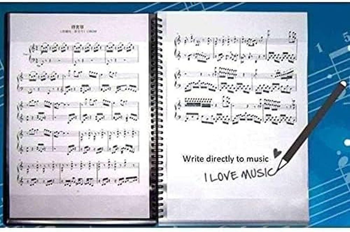 Non-Reflective Music Sheet Folder (Black, 40-Pocket to Fit 80 Sheet Music), Spiral Bound Lies Flat with Writable Pages, Sheet Music Organizer for A4 and Letter Size Music image number 5