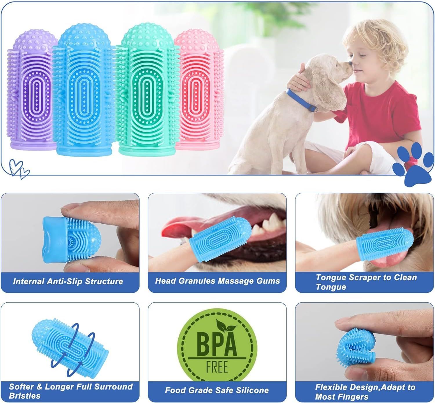 THJOPOKEEL 8 Pack Dog Toothbrush Finger Toothbrush, 360&ordm; Dog Tooth Brushing Kit, Dog Finger Toothbrush for Dog Teeth Cleaning and Dog Dental Care Dog Tooth Brush Dog Toothbrush Kit Pet Toothbrush image number 5