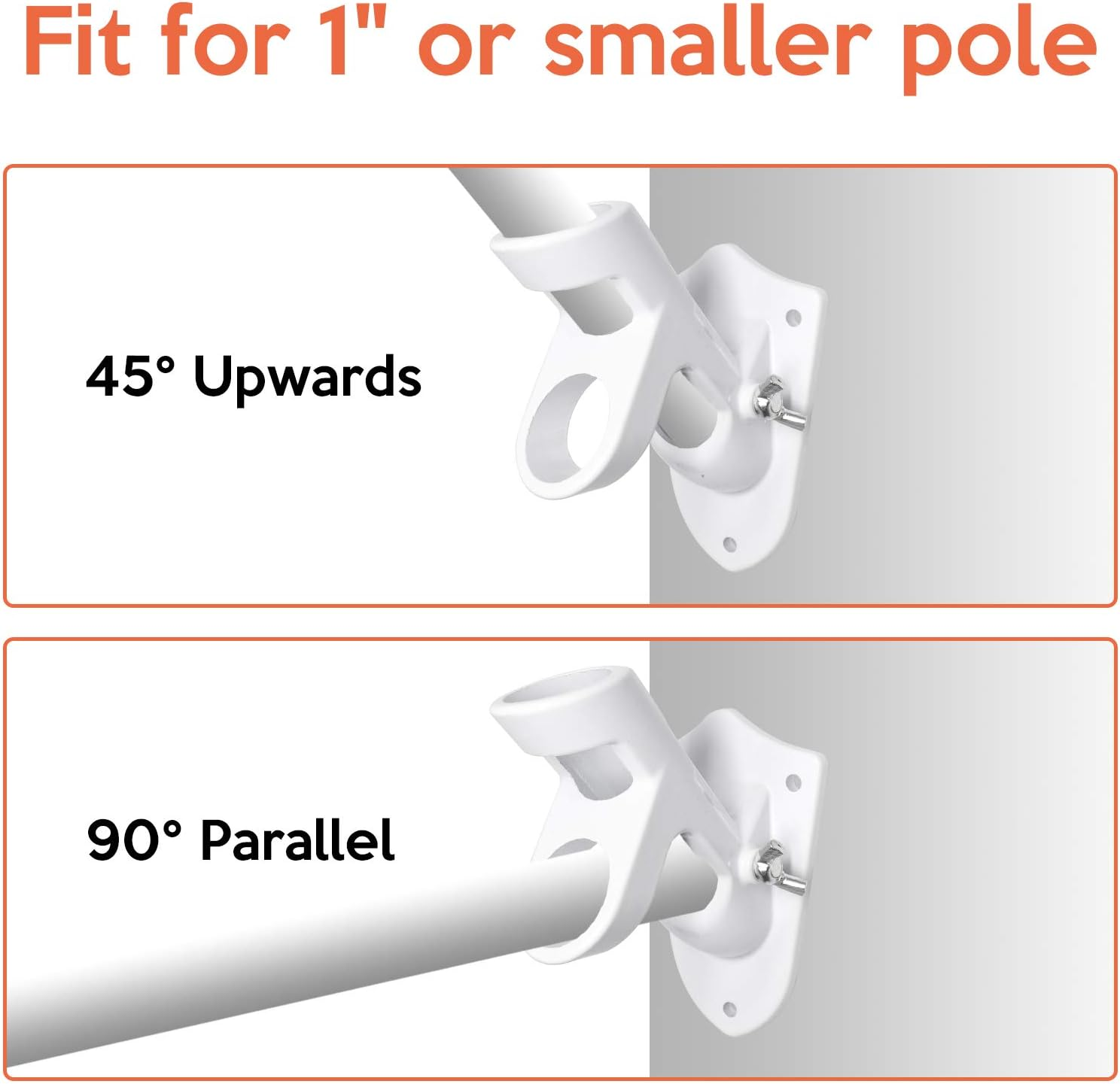 Valuehall Flag Pole Holder Aluminum Alloy Flag Pole Bracket Wall Mounted Flagpole Bracket with 2 Positions for 1 Inch Flag Pole V1A08 (White) image number 5