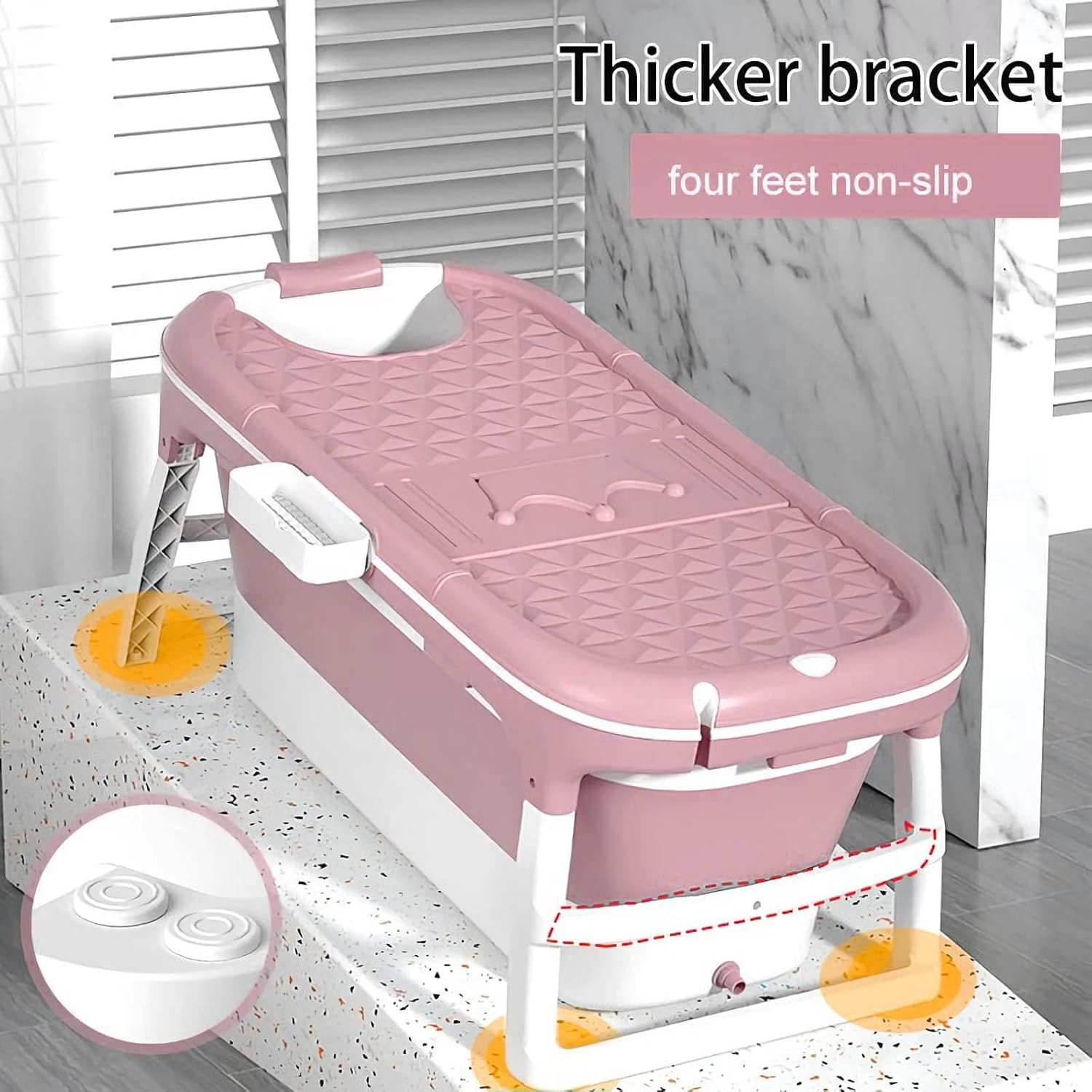 USOR 120Cm Foldable Bathtub for Adults, Portable Soaking Bath Tub with Insulated Cover, Thickened PP/TPE Collapsible Spa Tub for Small Bathroom & Indoor Outdoor Pink image number 2