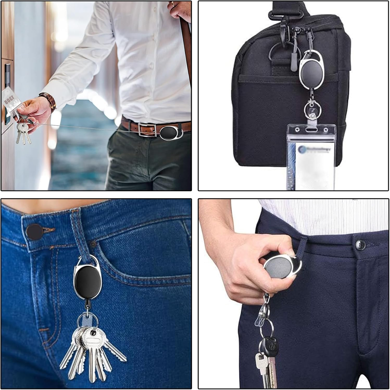 4 Pack Heavy Duty Retractable Keychains with Carabiner - Durable ID Badge Holder for Cards, Keys & Access Tags image number 6