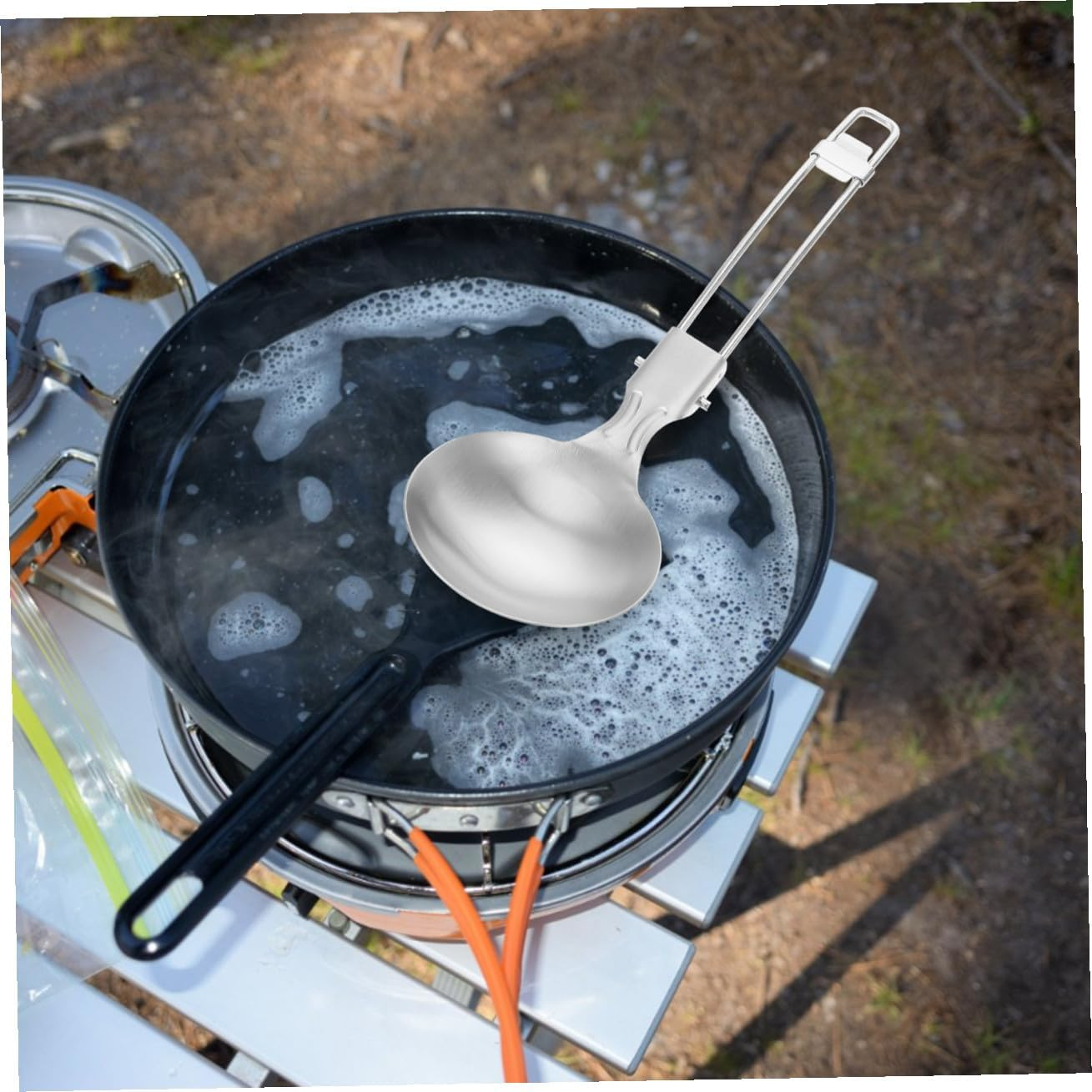 Kisangel Ergonomic Folding Spoon Multi-Use Camping Cooking Utensil Reusable Travel Cutlery Stainless Steel Soup Ladle for Outdoor Adventures image number 2