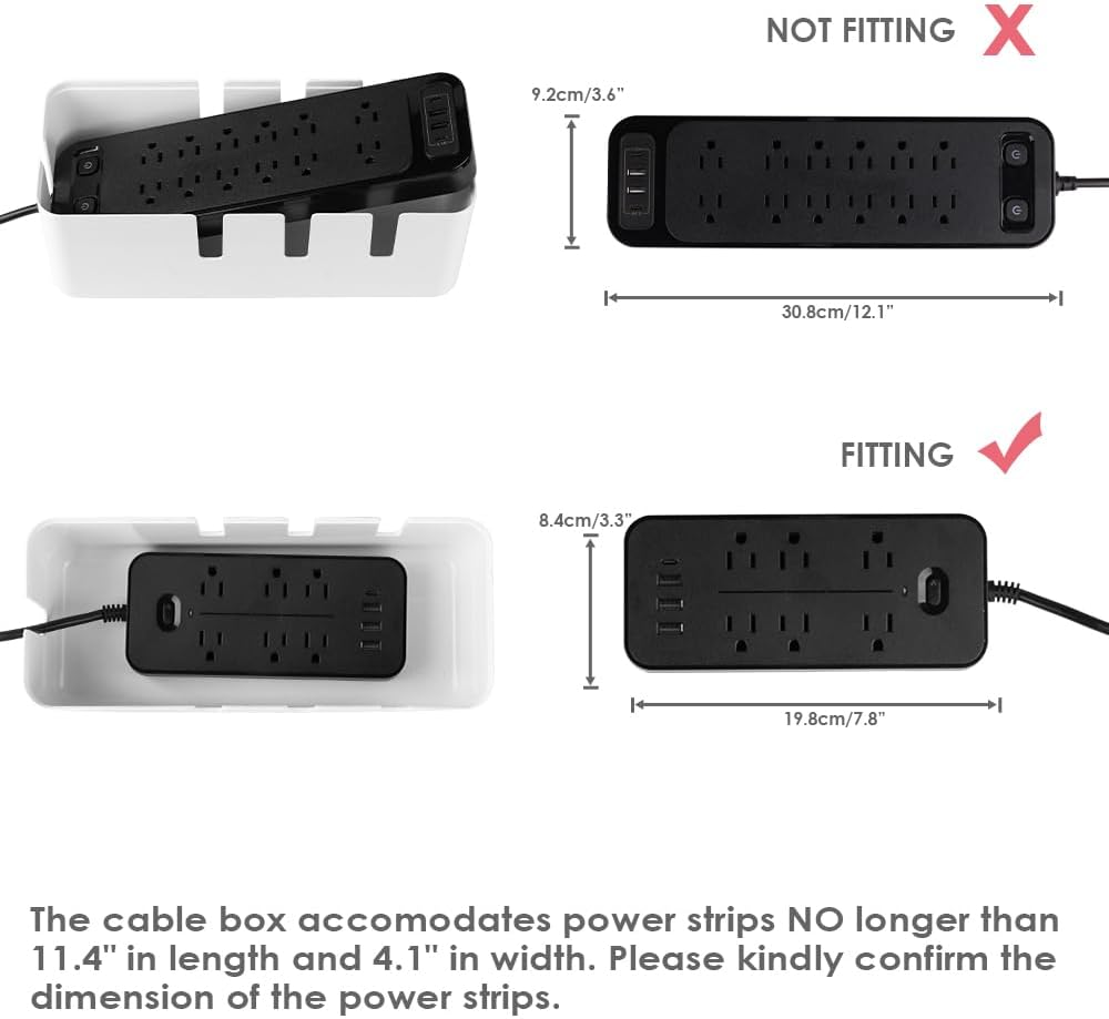 Cable Management Box by Baskiss, 12"X5"X4.5", Wood Lid, Wire Organizer for Desk TV Computer USB Hub System to Cover and Hide & Power Strips & Cords image number 4