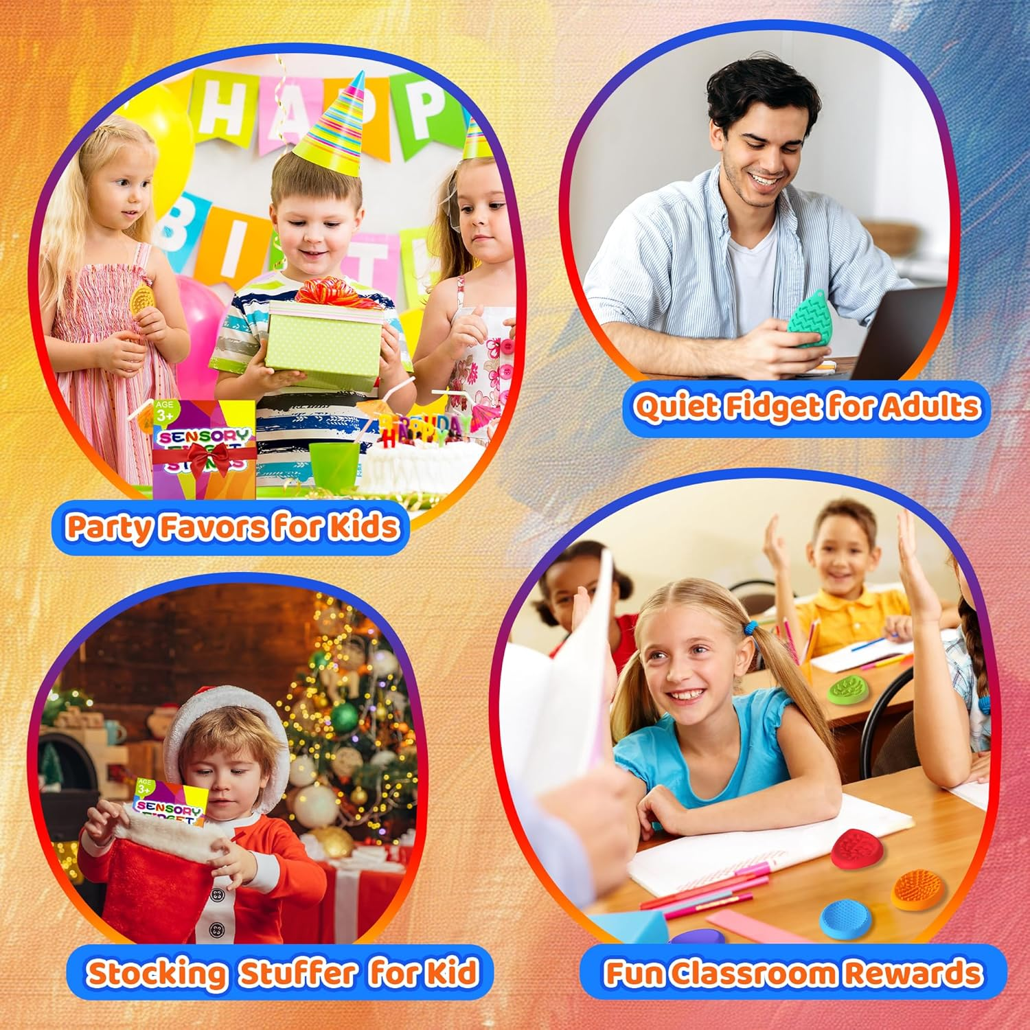 Fidget Toys Worry Stone for Kids 6 Pack Silicone Chewy Nacklace Sensory Stones Toy for Autism ADHD Kids Adults Anxiety Relief Quiet Figette Stress Chew Toys Classroom Prizes Stocking Stuffers Gifts image number 3