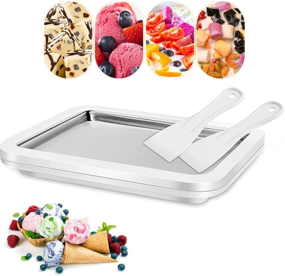 Large Size 26X21X3.5Cm(10.2 X 8.27 X 1.38 In) Ice Cream Maker Machine, Frozen Yogurt Sorbet Roller Pan with Instant Cold Plate & 2 Scrapers, for Soft Ice Cream Gelato Milkshake Smoothie image number 5