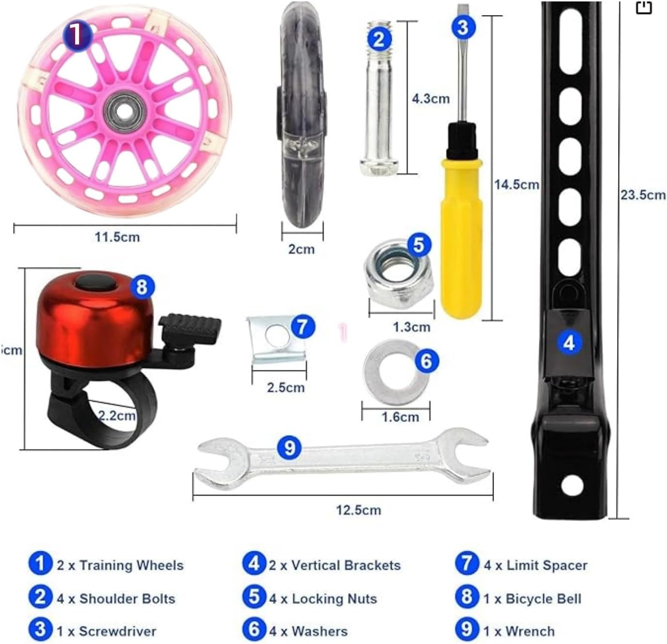 1 Pair Bicycle Training Flash Wheels Set, Bike Stabilizers Support Wheels Steel Frame for 12-20 Inch Little Bicycle Stabilisers Bike Safety Training Equipment (Pink) image number 3