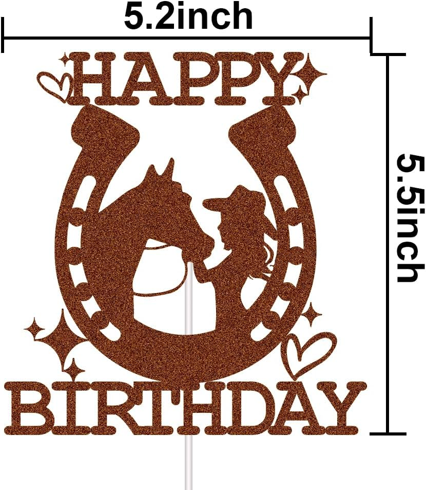 XIUHUBA Cowgirl Happy Birthday Cake Topper, Mexican Western Birthday Cake Decorations, Fiesta Theme Girls Birthday Party Decor Supplies Brown Glitter image number 3