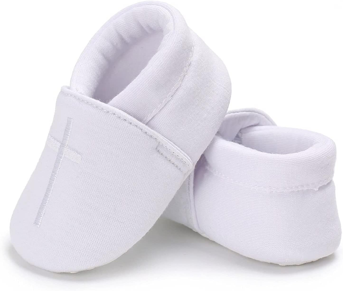 Baby Baptism Shoes for Boys Girls - White Christening Easter Shoes with Embroidered Cross, Great for Baptism Outfit