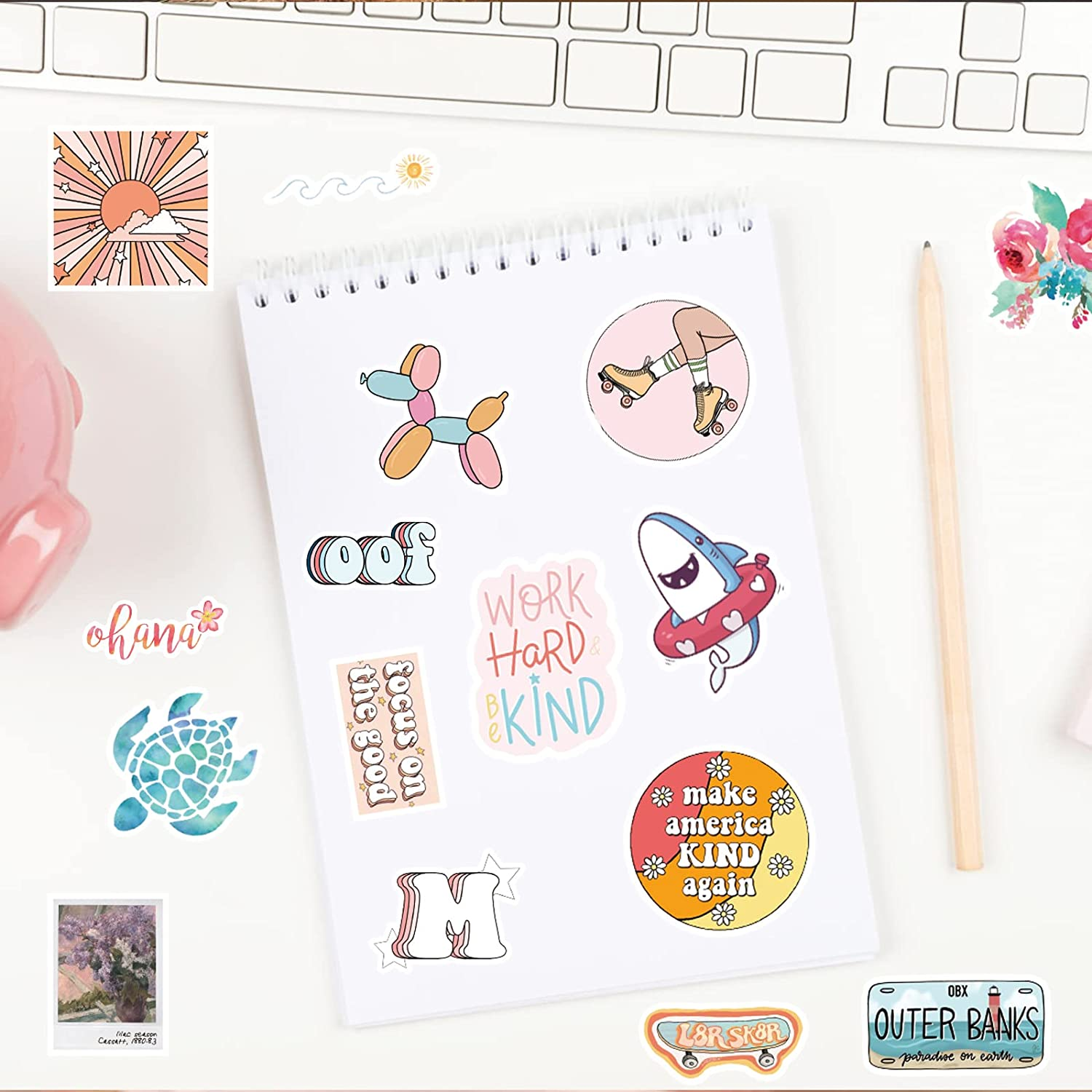 Aesthetic Stickers 200PCS VSCO Aesthetic Vinyl Cute Asthetic Stickers for Journaling,Water Bottle Sticker Pack for Teens Girls Kids image number 5