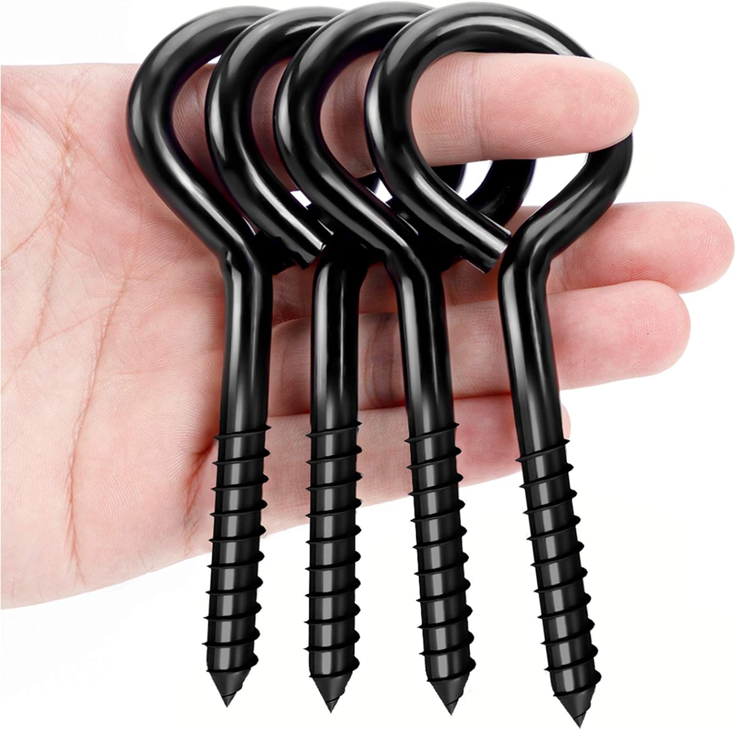 ZAUGONTW 5 Inch Screw Eye Hooks, Stainless Steel, 10 Pcs Heavy Duty Black Large Screw Eye Hooks for Hanging, Tie-Downs, Heavy-Duty Applications image number 6