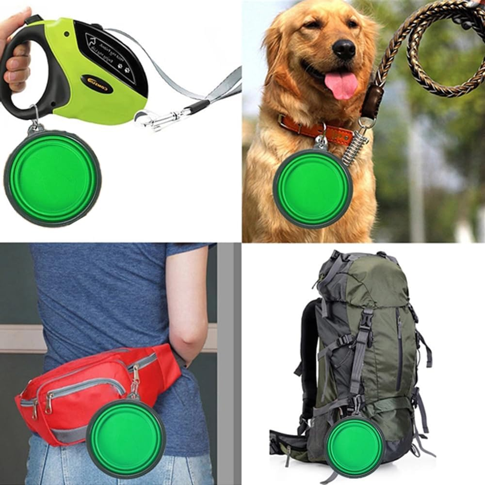 Collapsible Dog Bowl,Granmagazz 2 Pack Collapsible Silicone Dog Bowl, Portable Pet Feeding Watering Dish, Foldable Expandable Cup Dish for Small Pet Cat Food Water Feeding Portable Travel Bowl (Green) image number 3