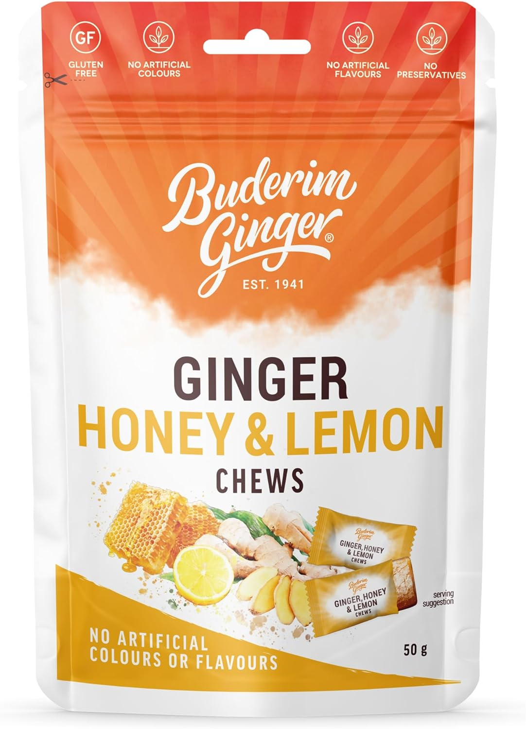 Buderim Ginger Honey Lemon Chews 50 G