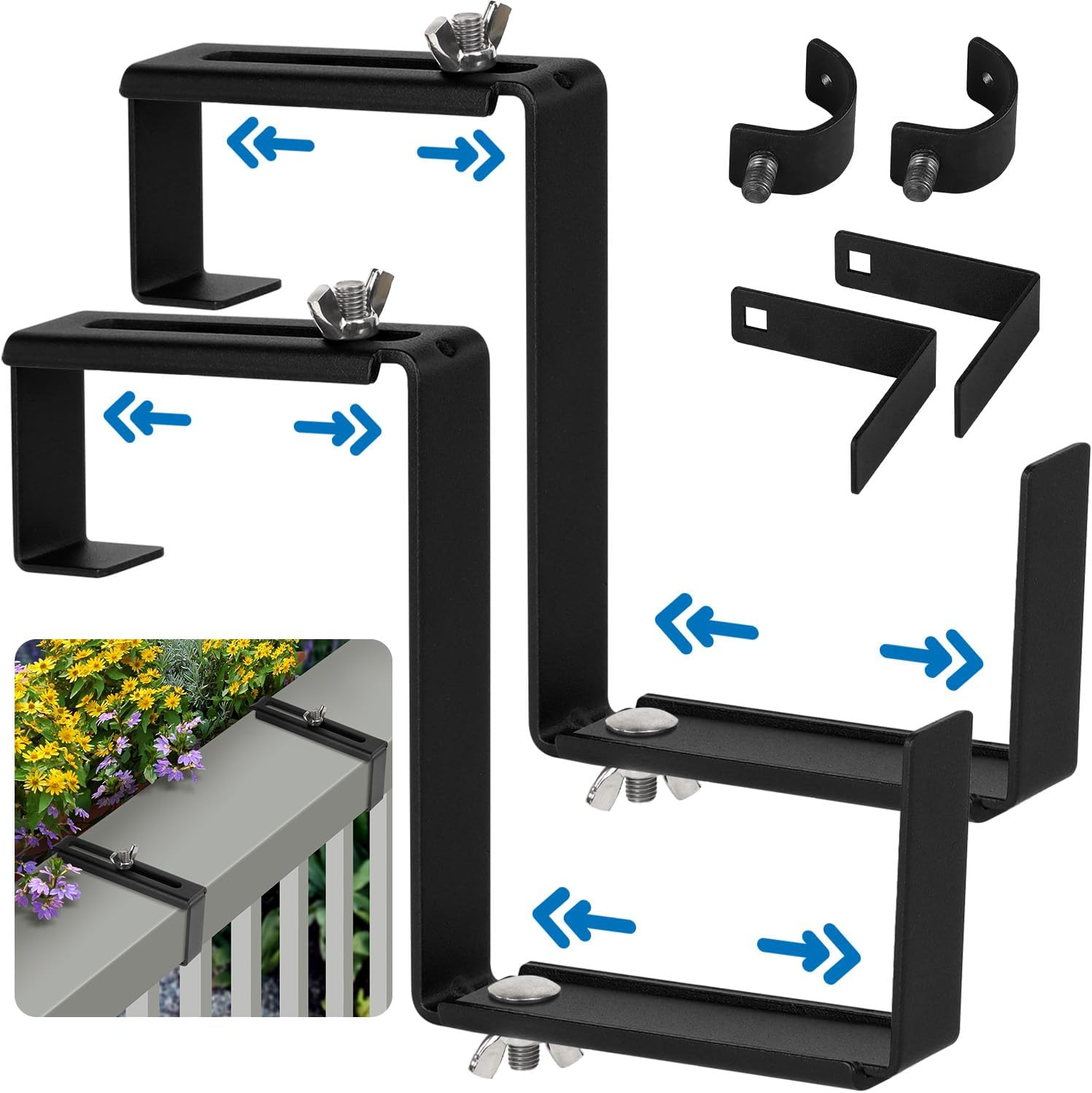 Adjustable Planter Box Bracket (Set of 4), Brackets for Window Boxes Planters, Planter Shelving with Adjustable Size the Width of the Bottom of the Planter Box- Great for Garden Fence, Balcony.