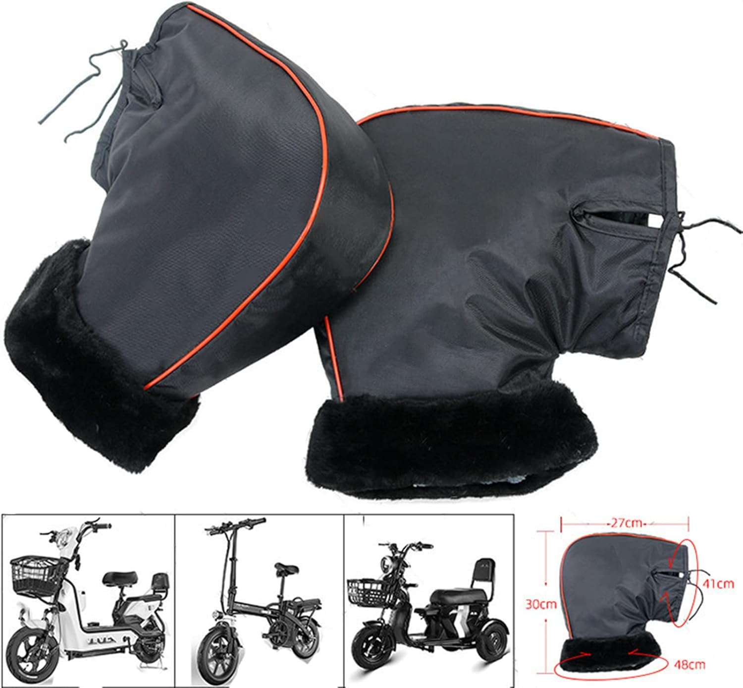 Motorcycle Handlebar Muffs Bike Gloves Windproof Winter Cycling Gloves Thicken Fleece Thermal Scooter Motorbike Handle Hand Warmer Outdoor Waterproof Motorbike Handlebar Mittens with Reflective Strip - Leather Cuff Muffs image number 5