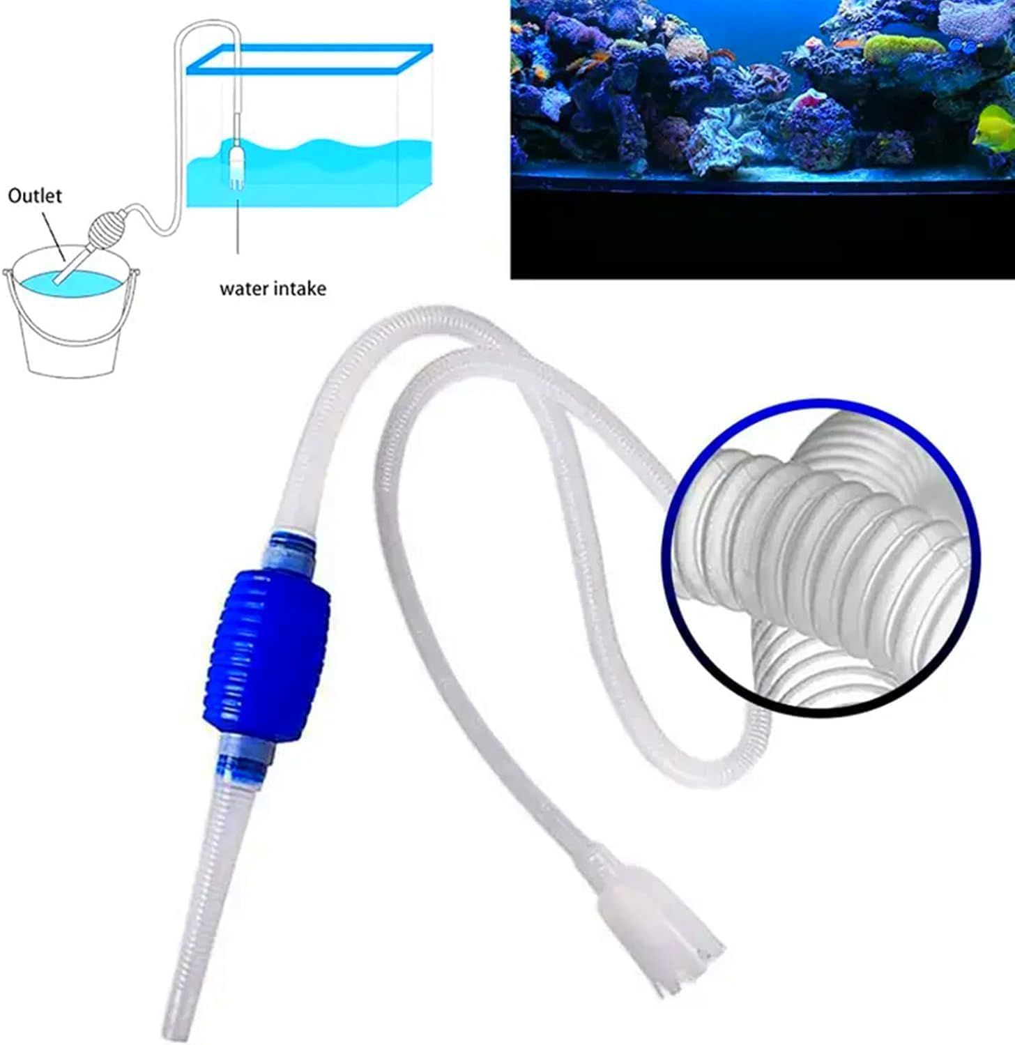 Aquarium Gravel Cleaner,Fotrsdku Fish Tank Cleaner, Hand Syphon Pump for Fish Tank, Water Changing and Filter Sand Cleaning, Manual Fish Tank Water Changer Hose, Easy to Use Fish Tank Cleaning Tool image number 3