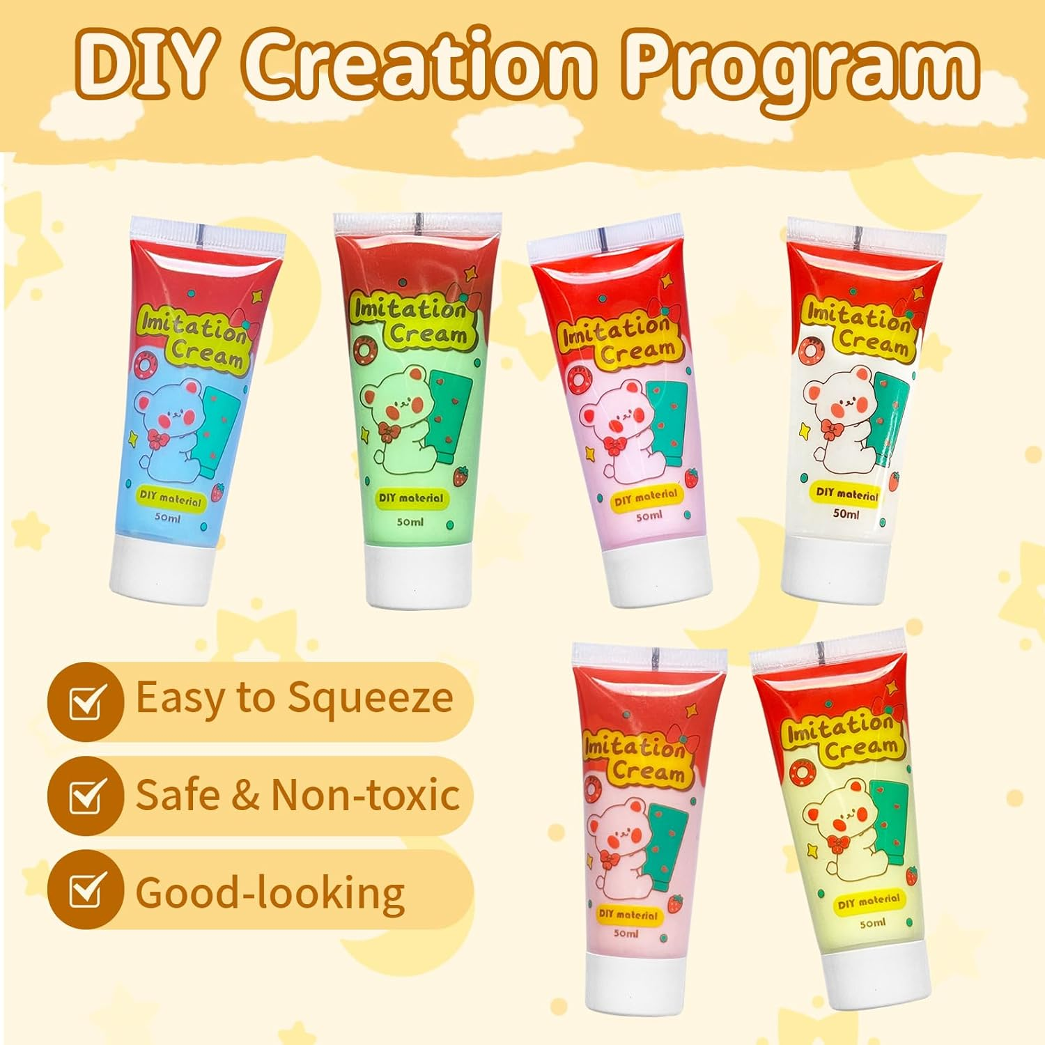 6Pcs Decoden Cream Kit, Simulation Fake Whipped Cream Glue, Deco Cream, Comes with 4 Packs of Resin Decorations and 6 Nozzles, Very Suitable for DIY Crafts and Decoration(1.69Z) image number 3