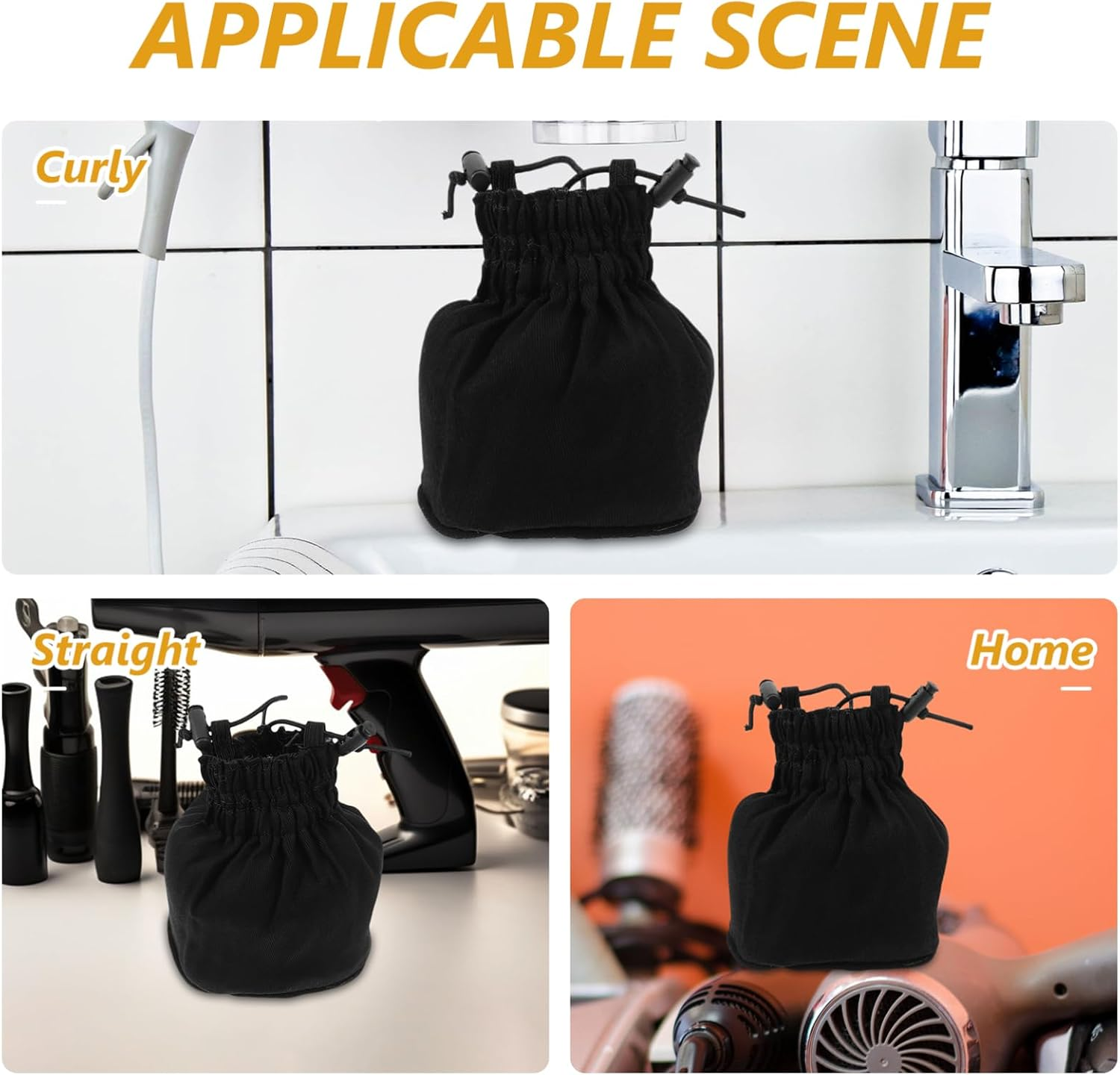 Universal Foldable Hair Dryer Organizer Case with Mesh Diffuser Cover Silver Canvas Hair Blower Sleeve Wet and Dry Use image number 2