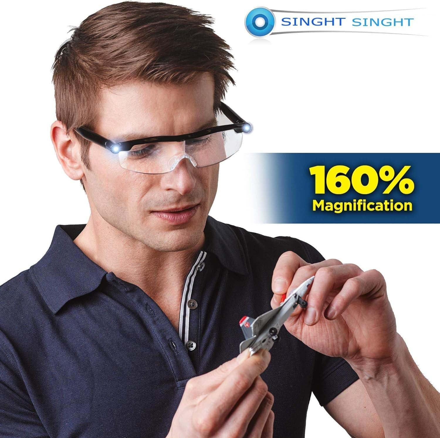Str-Mighty Sight Led Magnifying Eyewear,Rechargeable Head Magnifier Glasses, Anti-Blue Light 160% Magnification with Dual LED Lights, Hands Free Magnifying Eyeglass for Reading, Close Work and Craft image number 3