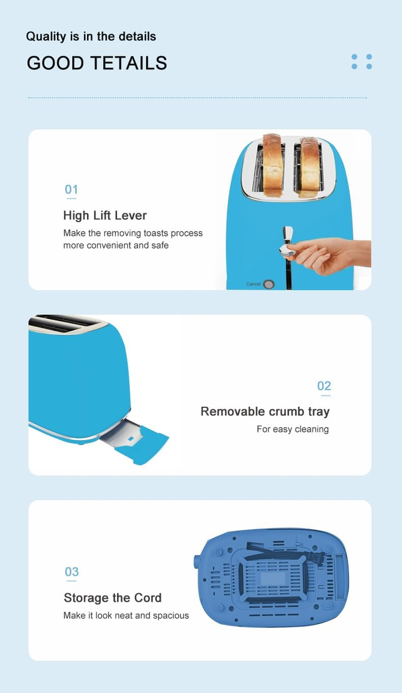 Vintage Electric 2 Slice Toaster & Kettle Combo Stainless Steel - Sky Blue image number 6