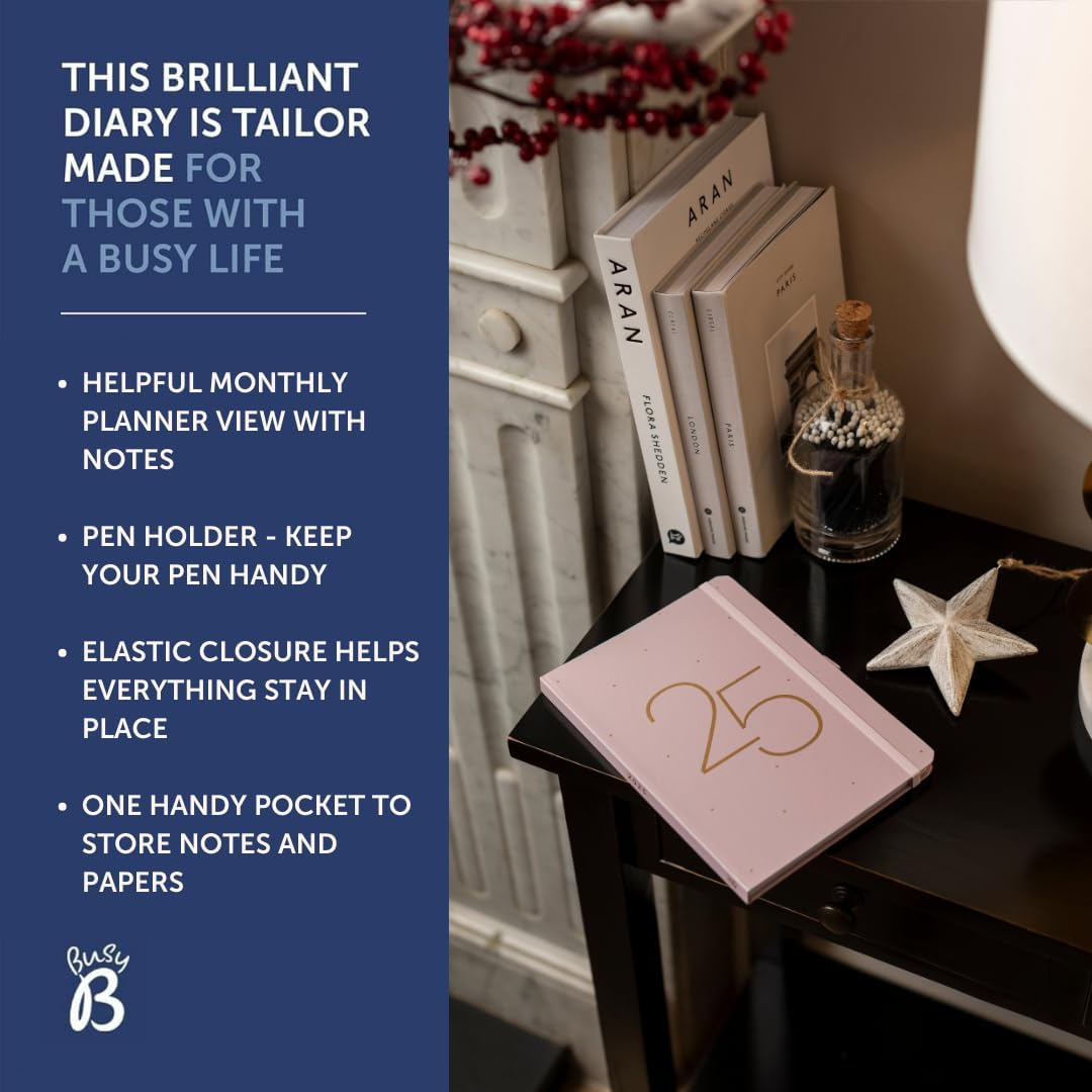 Busy B A5 Weekly Planner Diary 2025 - Compact Diary for Students, Teachers, Work & More with a Week-To-View Layout, Notes Pages, Storage Pocket & Elastic Closure Band - Pink Planner Jan-Dec image number 5