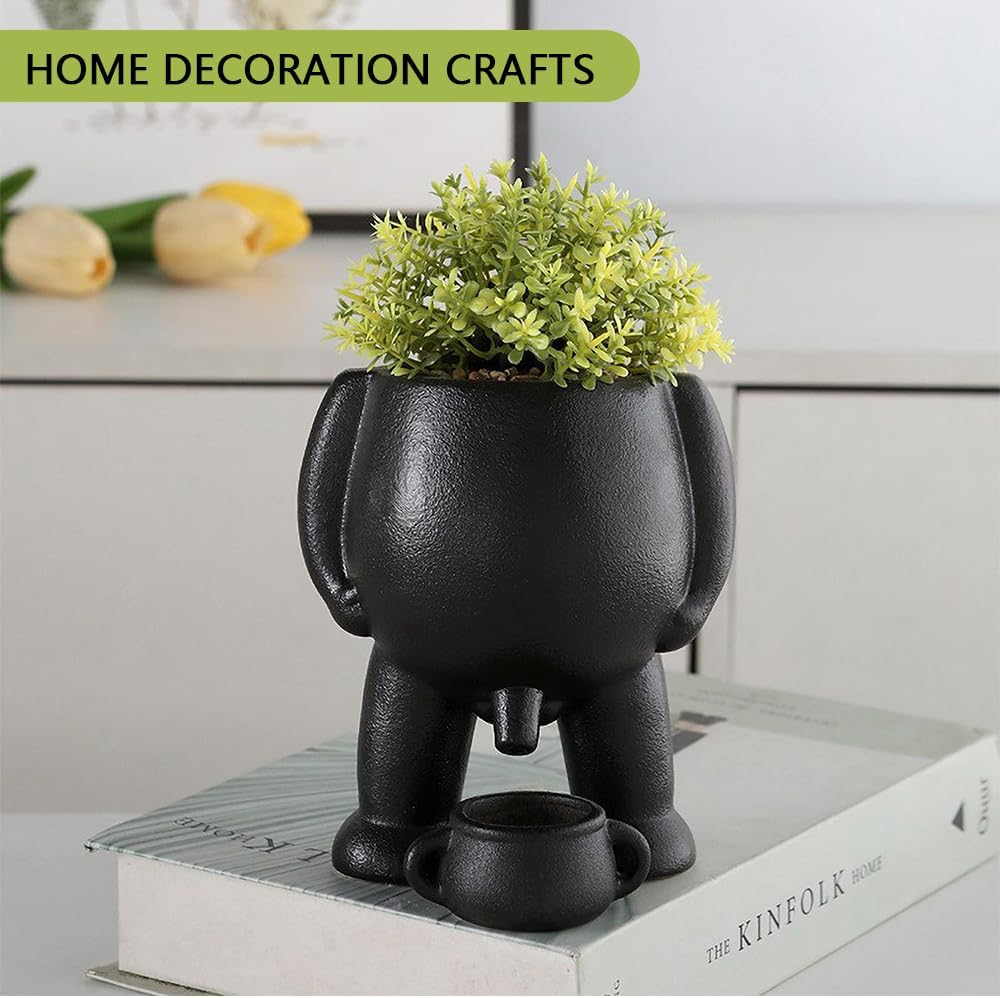 HYAVIA Funny Peeing Planter Pots &ndash; Unique Face Flower Pots for Indoor/Outdoor Decor, Cute Succulent Head Planter for Home Garden, Quirky Gift Idea for Plant Lovers, Black image number 6