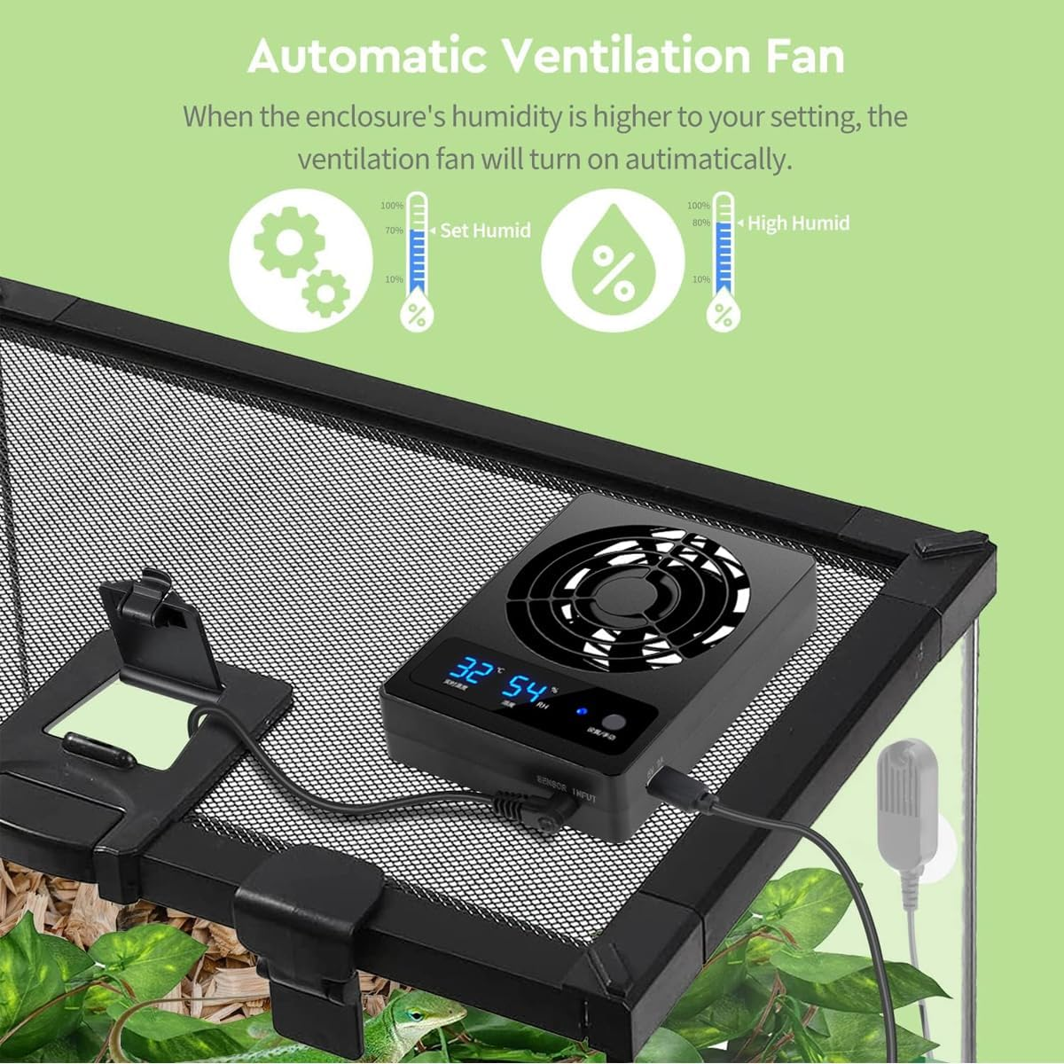 AIMALL Advanced Reptile Enclosure Ventilation Fan &ndash; Automatic Temperature Control, Easy Installation, Suitable for All Reptile Habitats, Measures 4.41 X 3.35 X 0.98 Inches image number 2