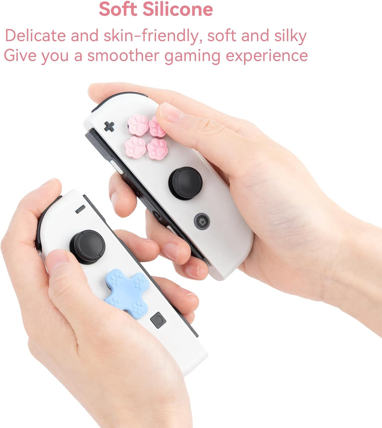 Geekshare Silicone Cross D-Pad Button Caps Set Cat Paw Joystick Cover - ABXY Key Buttons Sticker Compatible with Switch/Oled Game Console - Pink & Blue image number 4