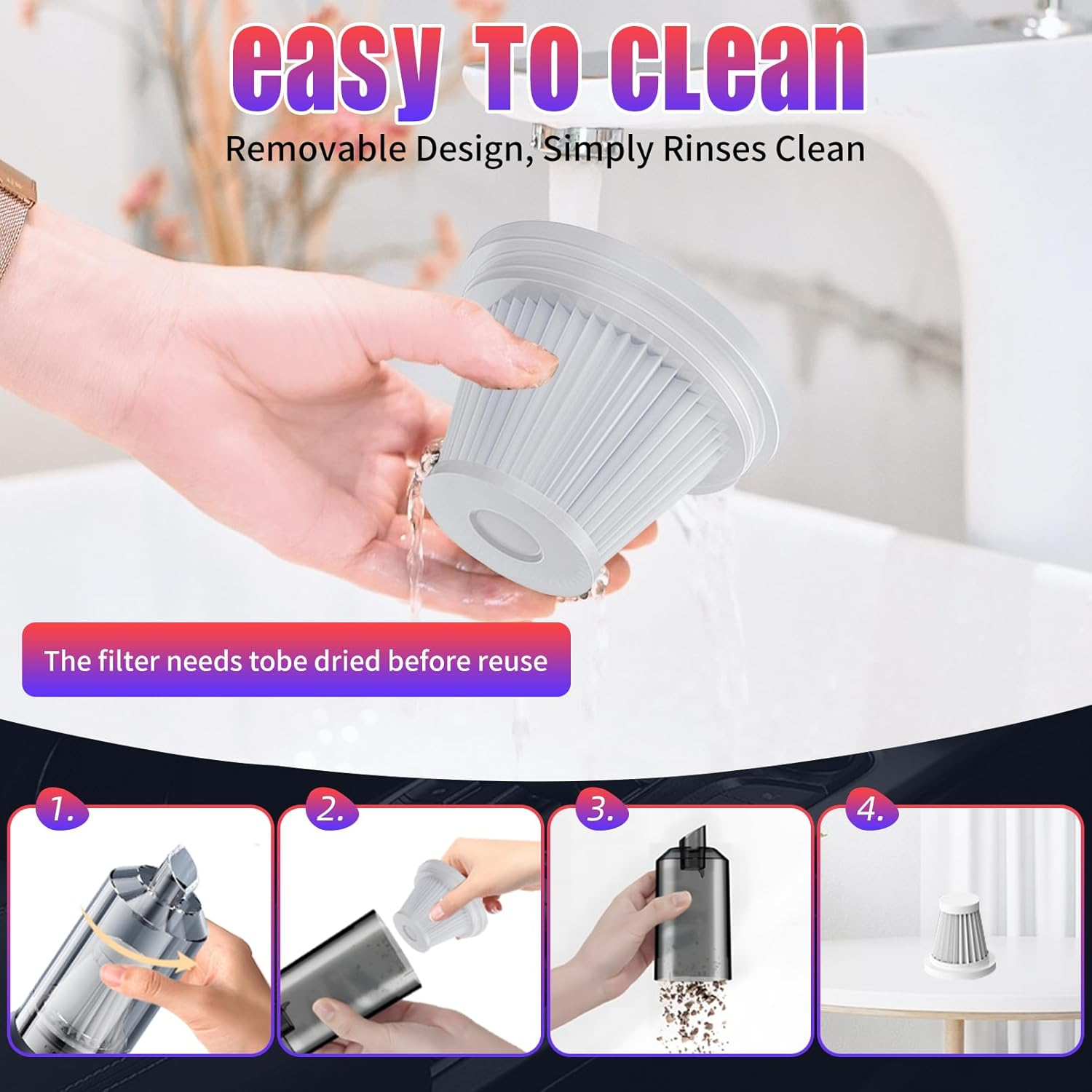 Handheld Vacuum Cleaner Cordless, 16000Pa Powerful Car Vacuum Cleaner, Rechargeable Portable Lightweight Mini Vacuum Cleaner for Home Car Carpet Stairs Pet Hair Deep Cleaning image number 6