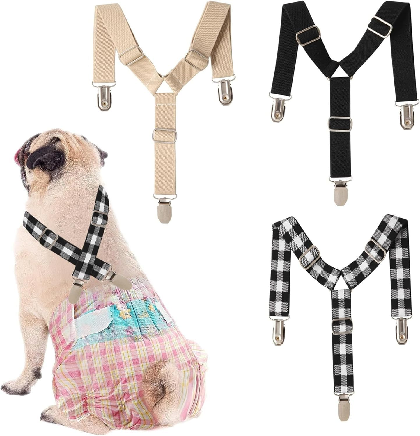 Small Dog Nappies Suspenders 3Pcs Washable Adjustable Pet Diaper Keeper for Female/Male Doggy, Comfortable Season Pants, Period Pants