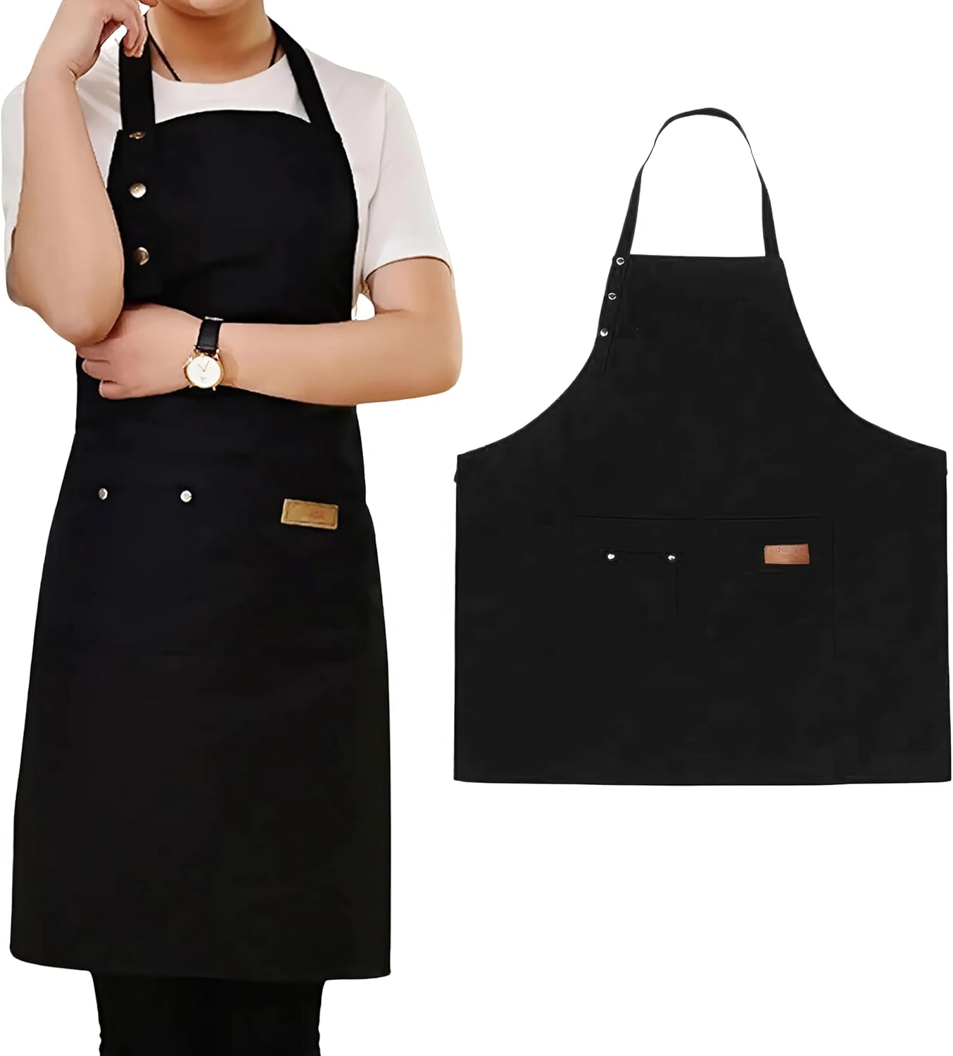 EZONEDEAL Bib Apron, Unisex Aprons Adjustable Waterdrop Resistant with 2 Front Pockets, Cooking Kitchen Apron for Chef, BBQ Drawing Apron Bulk, Chef Aprons for Cooking