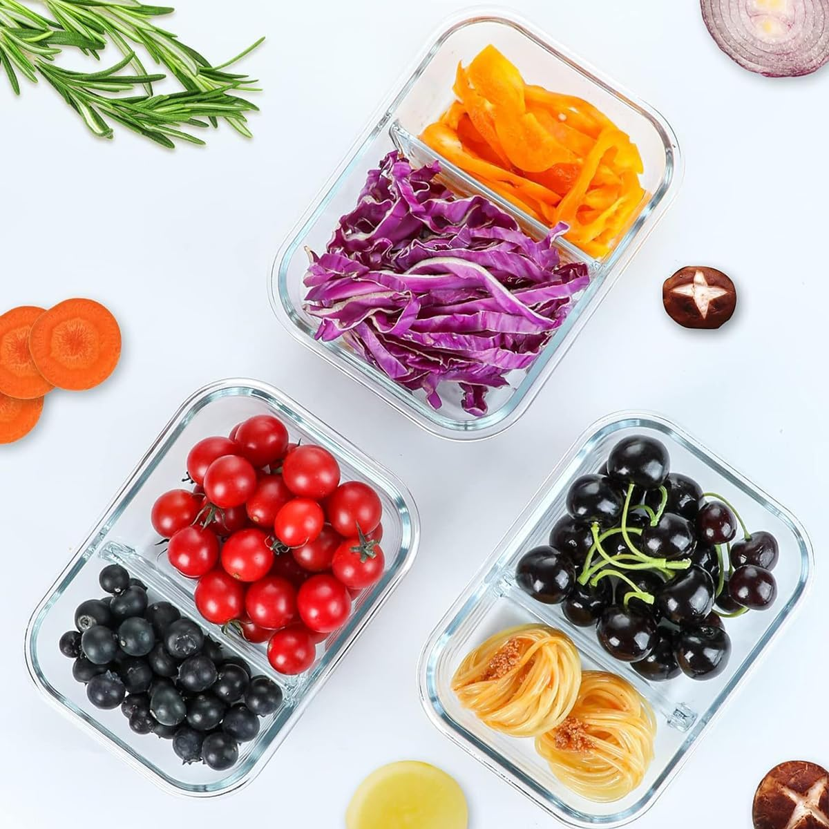 Glass Food Storage Containers,Glass Containers 10 Pack Pieces with Partitions(10 Containers & 10 Lids),Sealed Glass Meal Prep Containers 640 Ml,For Refrigerator, Microwave, Dishwasher image number 6