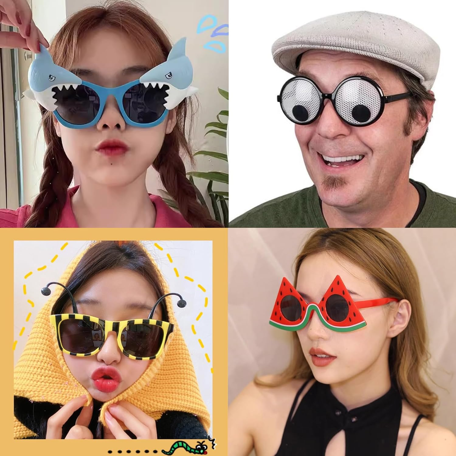 8 Pairs Funny Party Glasses Fancy Party Supplies Decoration Shark/Watermelon/Donuts/Dollars Funny Glasses, Novelty Party Bag Filler Fancy Dress Favors Creative Summer Beach Party Photo Booth Props image number 4