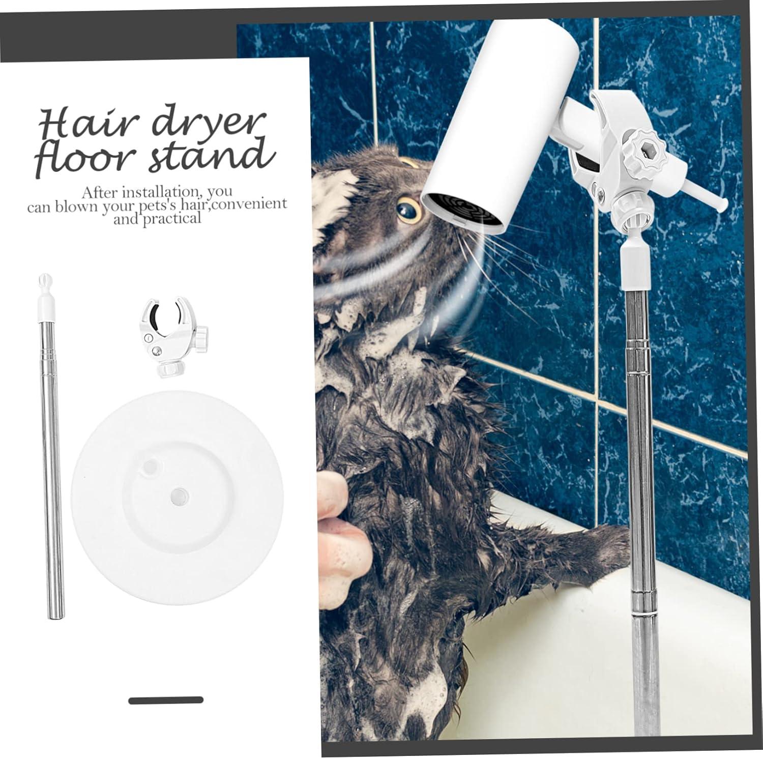 PLAFOPE Pet Hair Dryer Stand with Rotatable Holder 135Cm Extendable Floor Support for Dog Grooming White Adjustable Blow Dryer Holder image number 6